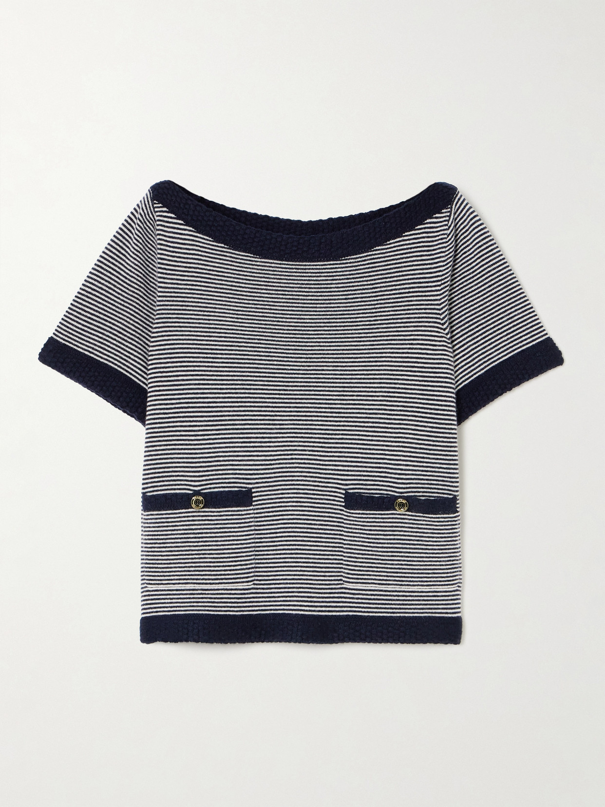 Frame The Stripe Boat Neck Cashmere Sweater In Blue