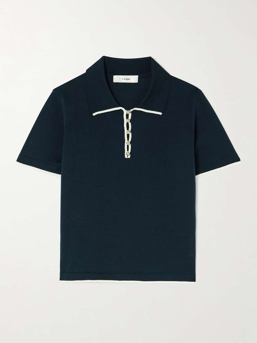 Frame The Sport Cropped Striped Cotton Polo Shirt