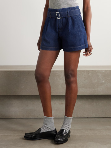 FRAME The Paper Bag belted pleated denim shorts