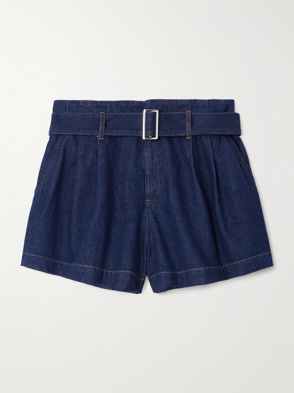 Frame The Paperbag Belted Denim Shorts In Blue