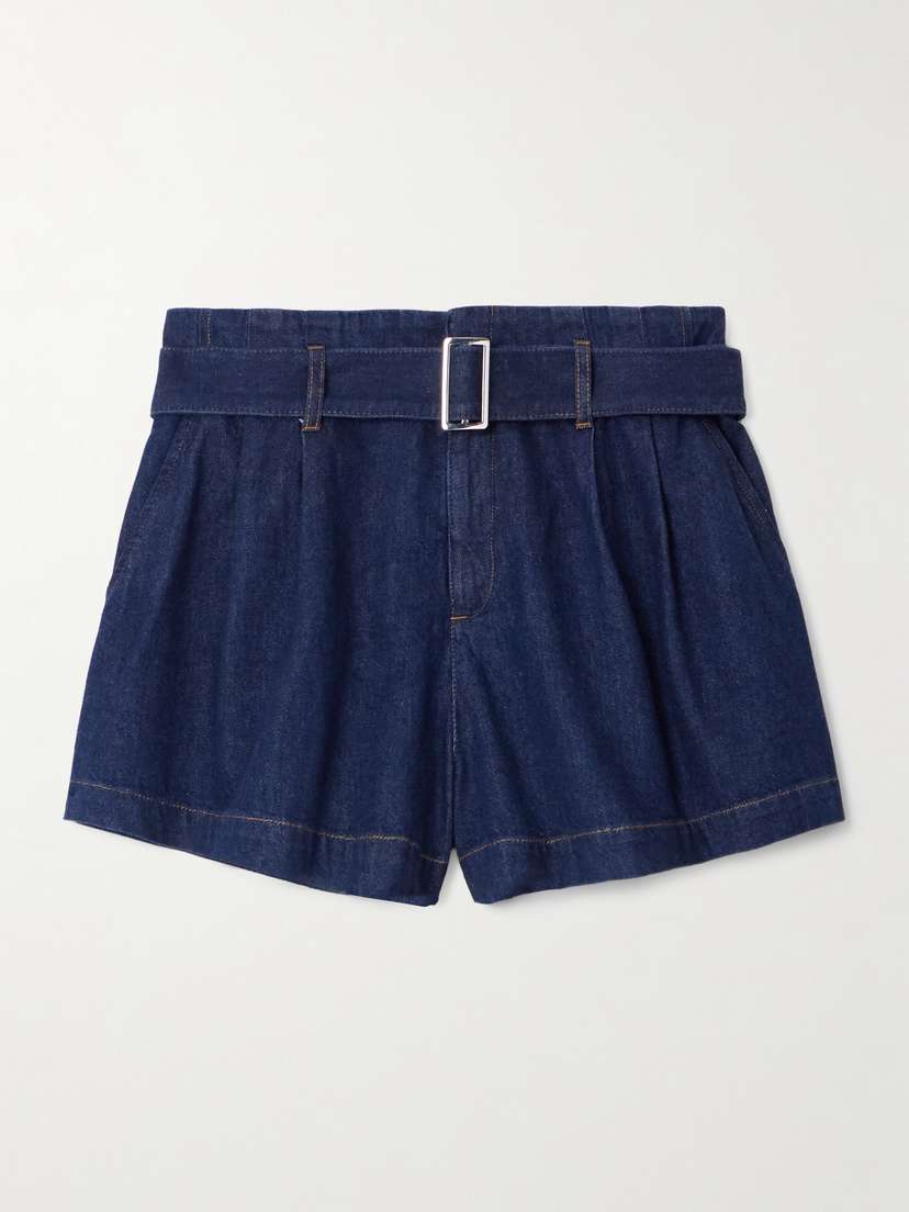 Frame The Paper Bag Belted Pleated Denim Shorts