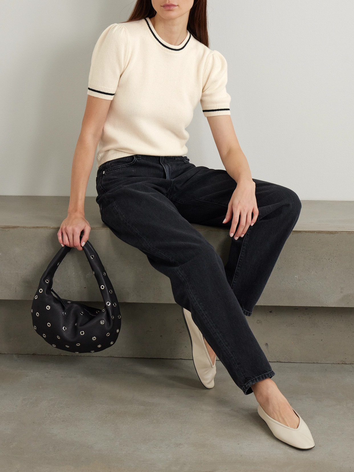 Frame The Cashmere Gathered Sweater Cream In Cream