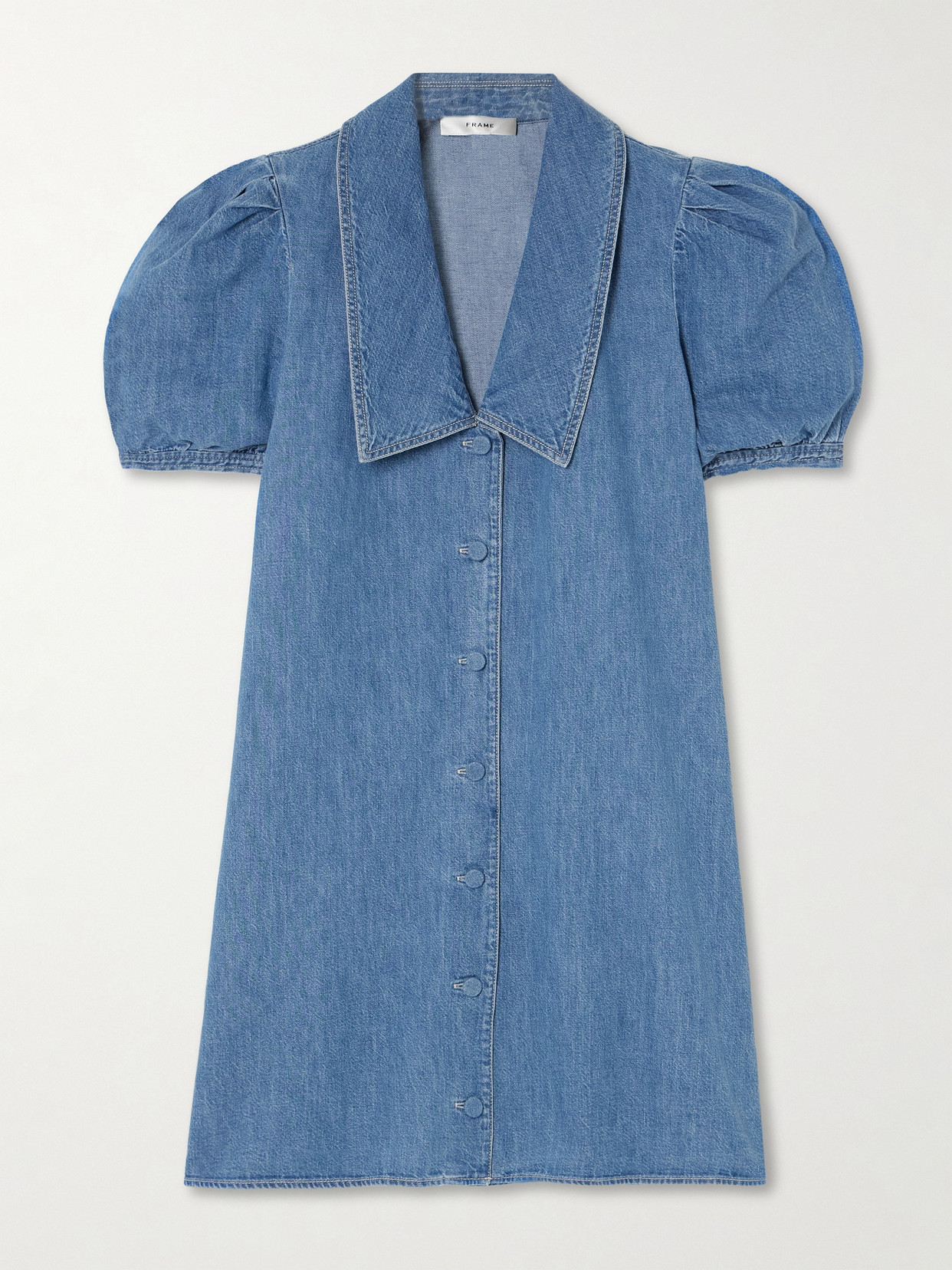 Frame Womens The Sailor Puffed-sleeves Denim-blend Mini Dress Starlet In Blue