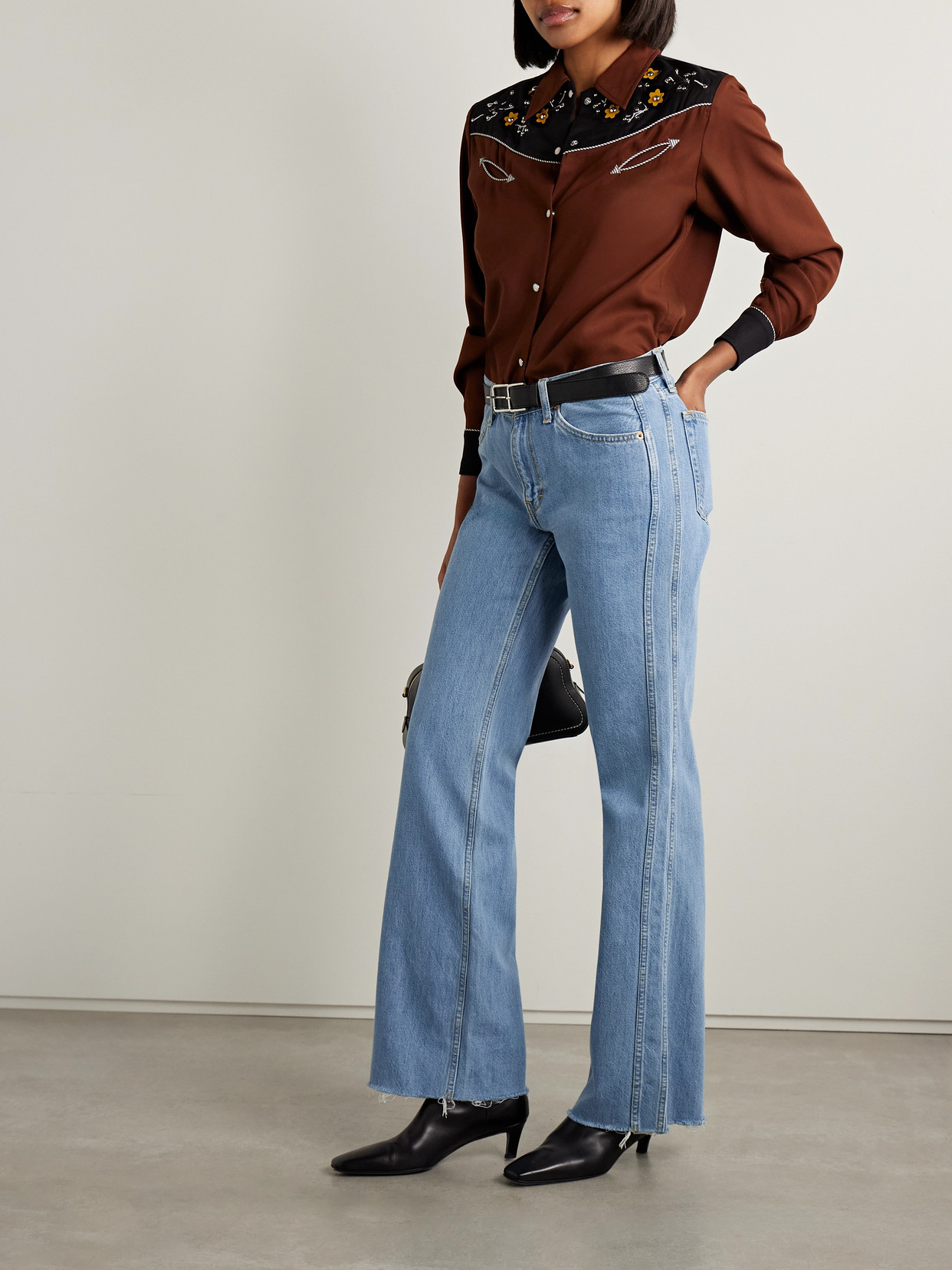 Re/done The Californian Frayed Mid-rise Flared Jeans