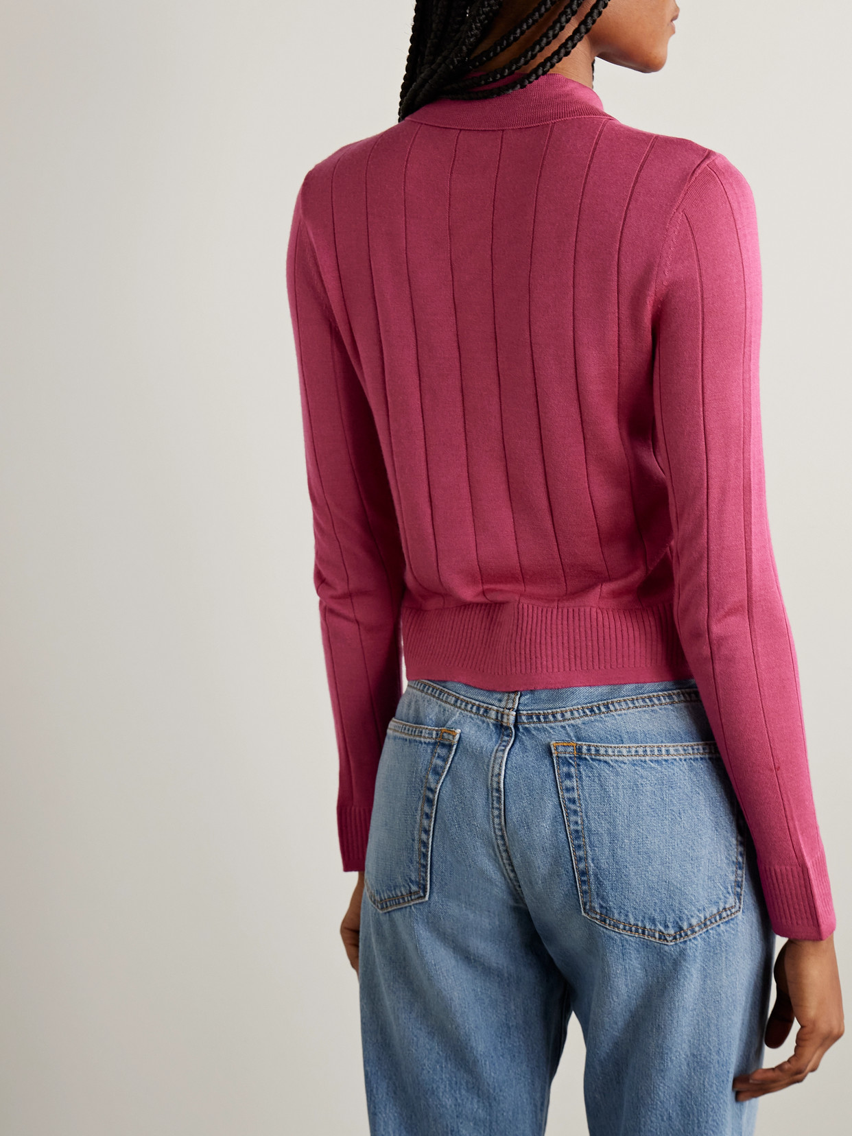 Re/done The Caroline Ribbed Merino Wool, Silk And Cashmere-blend Cardigan