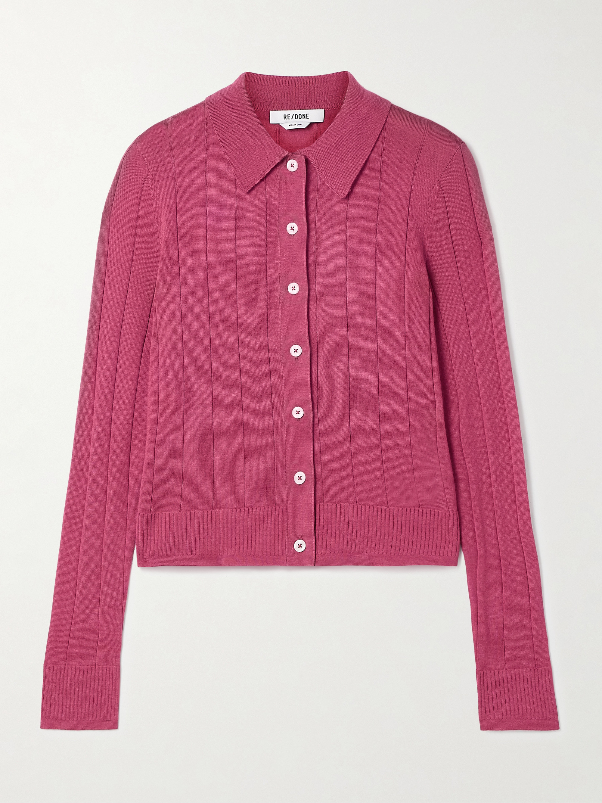 RE/DONE The Caroline ribbed merino wool, silk and cashmere-blend cardigan