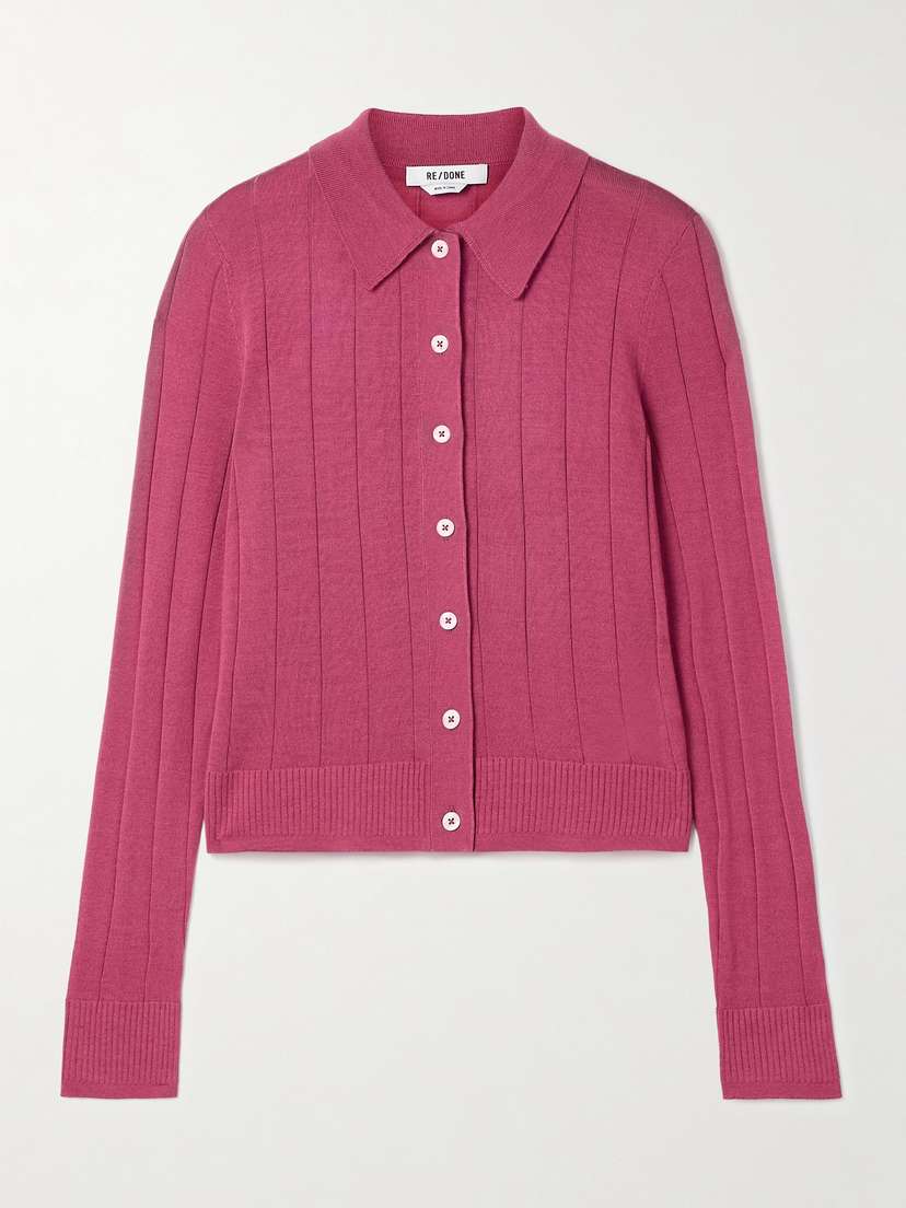 RE/DONE The Caroline Ribbed Merino Wool, Silk And Cashmere-blend Cardigan