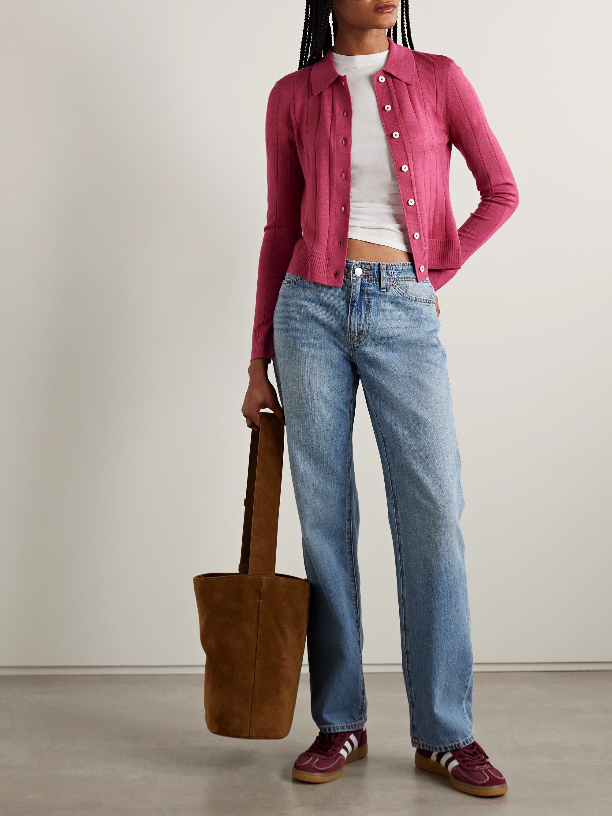 RE/DONE The Caroline ribbed merino wool, silk and cashmere-blend cardigan