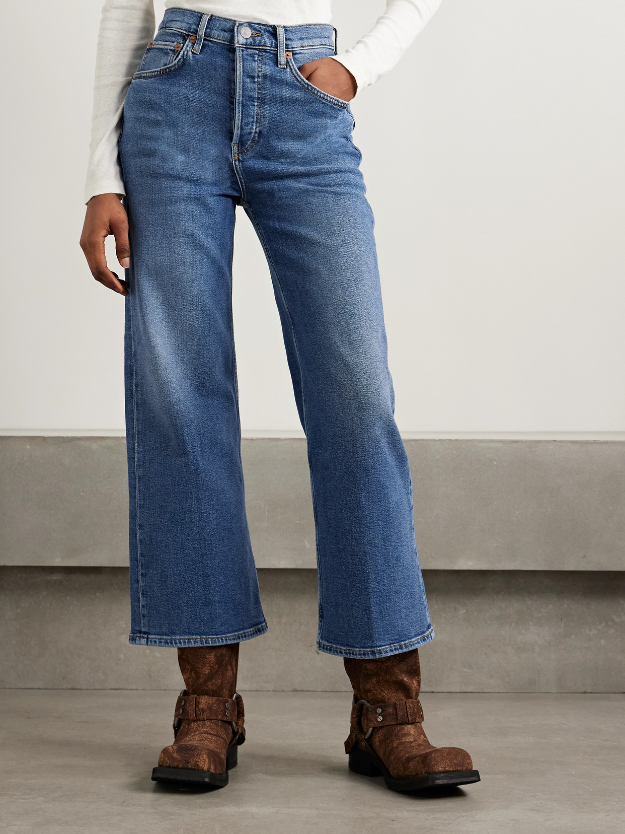 Re/done Cropped High-rise Wide-leg Jeans