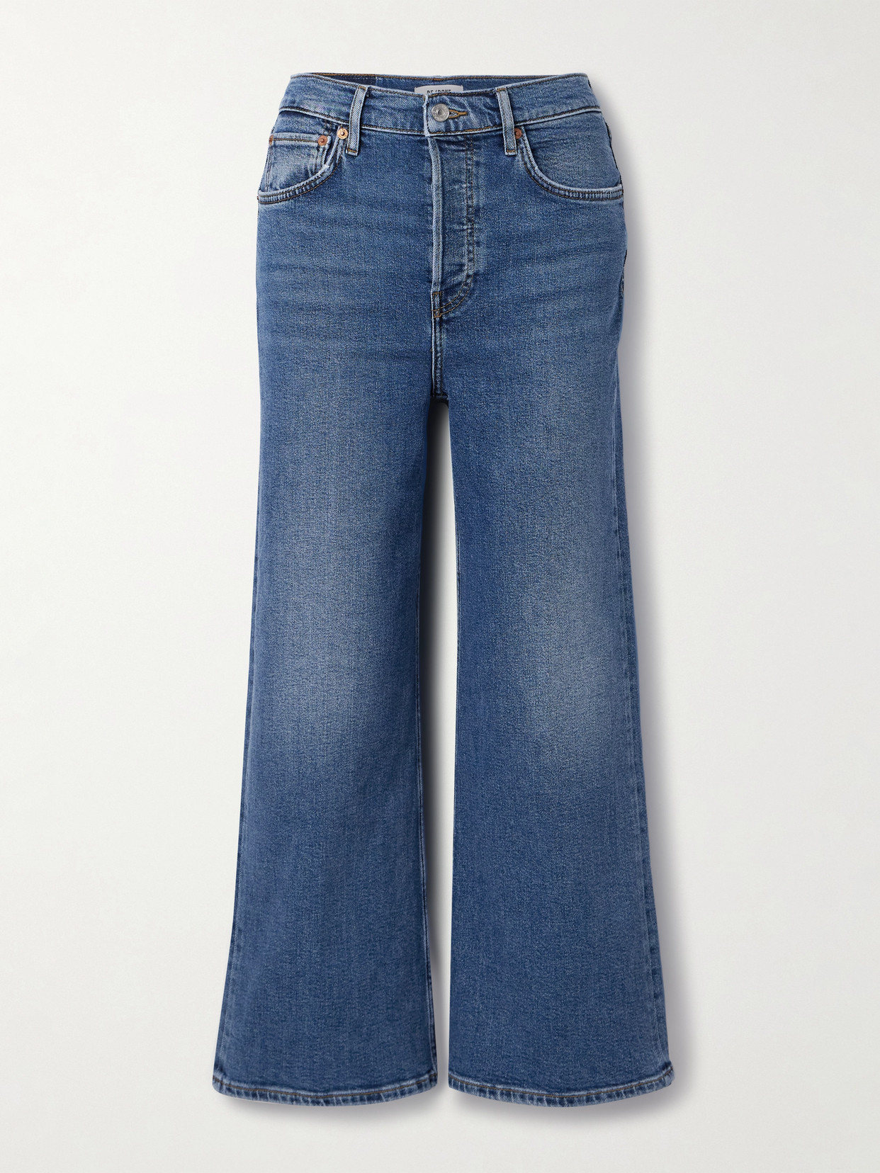 Re/done Cropped High-rise Wide-leg Jeans In Blue