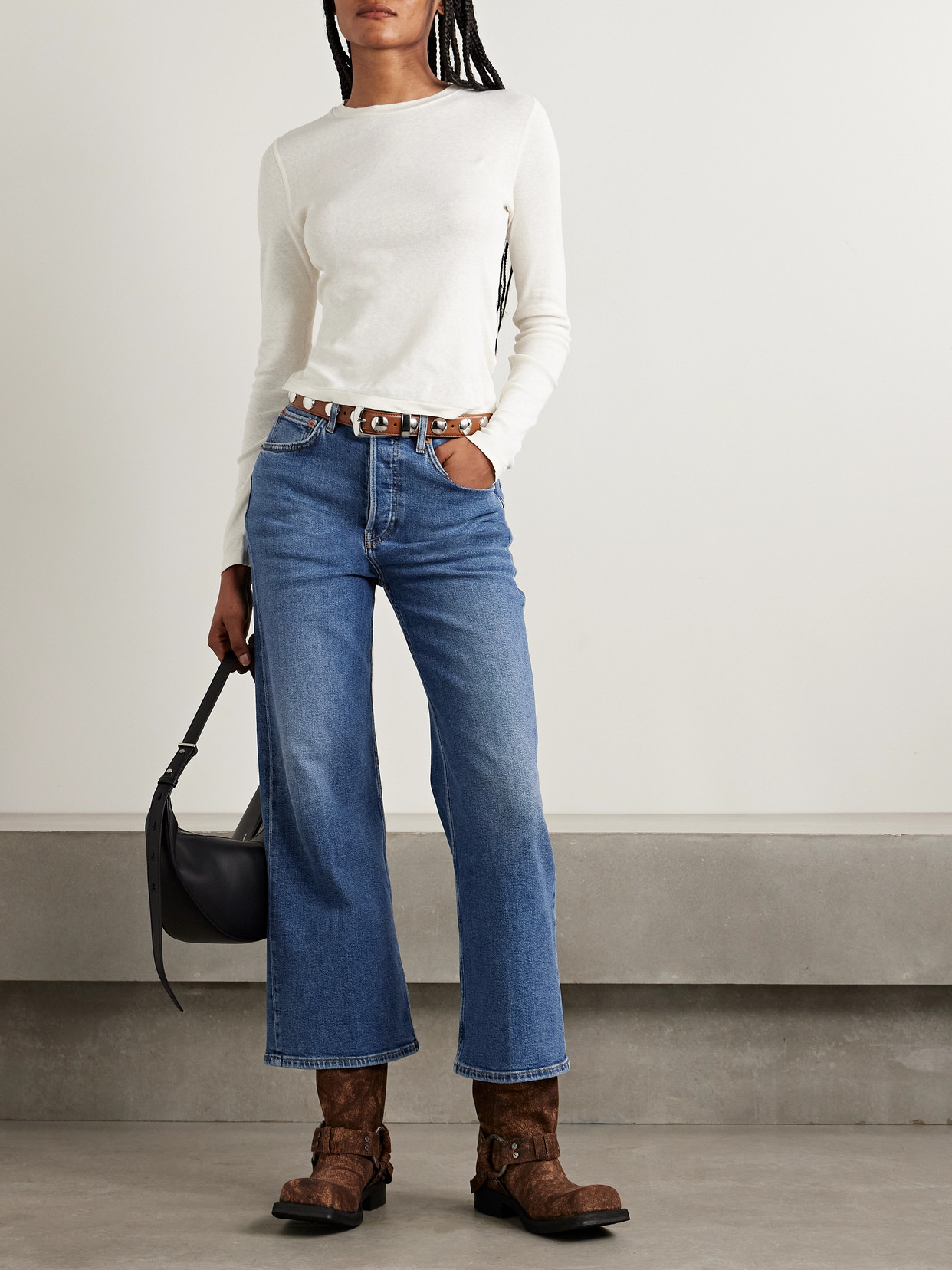 Re/done Cropped High-rise Wide-leg Jeans