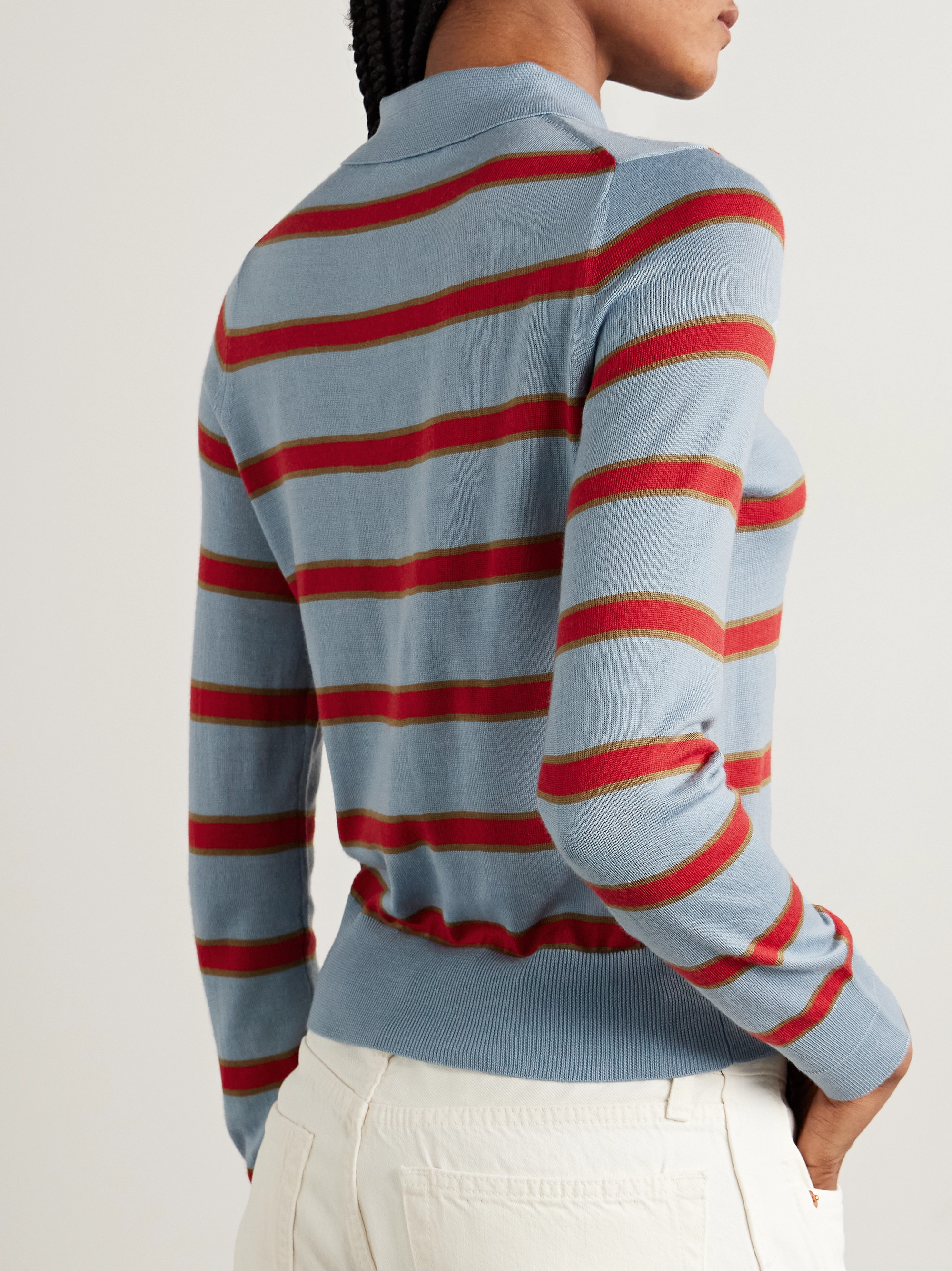 RE/DONE The Memphis striped merino wool, silk and cashmere-blend polo shirt thumbnail