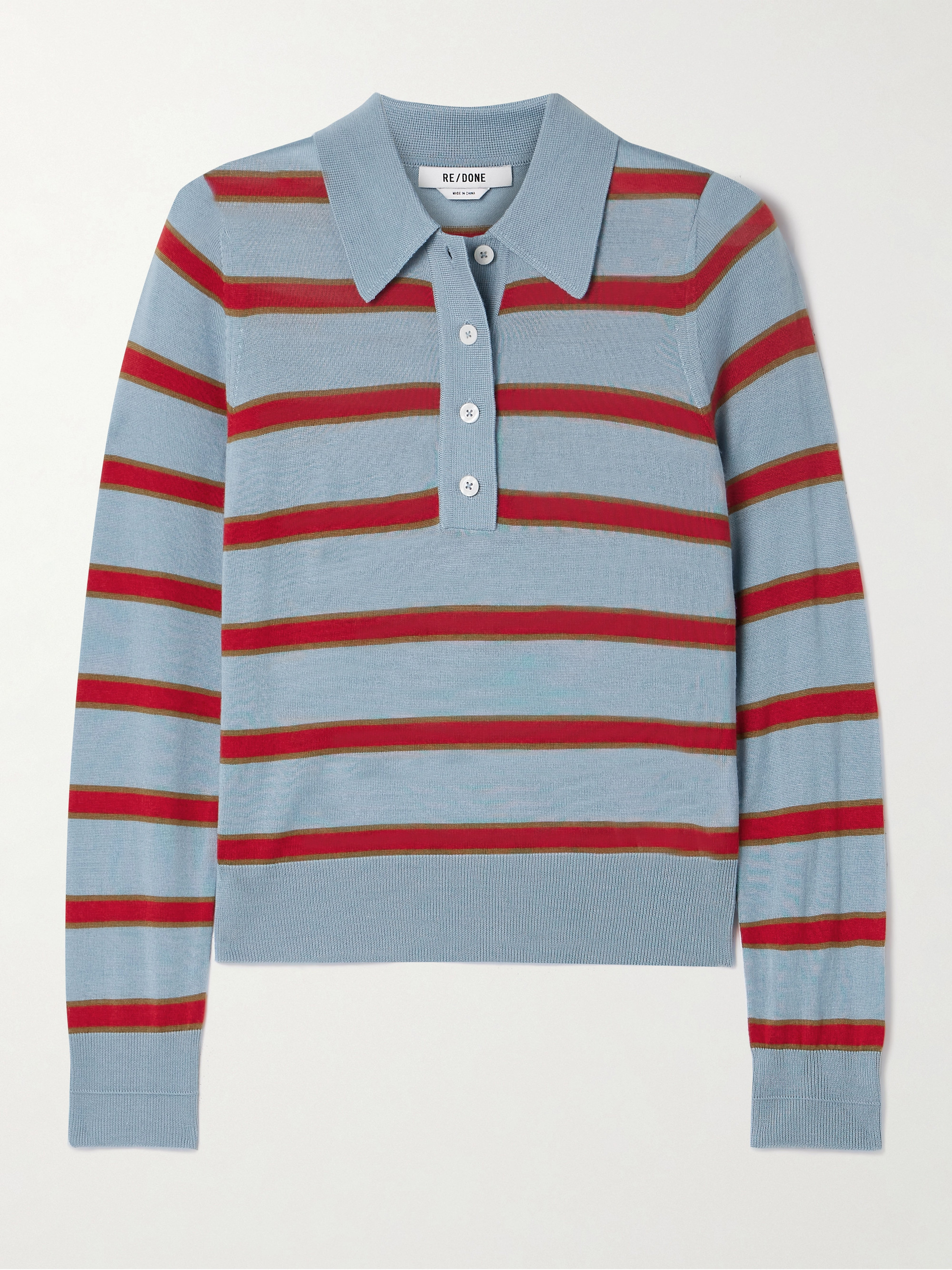 RE/DONE The Memphis striped merino wool, silk and cashmere-blend polo shirt thumbnail