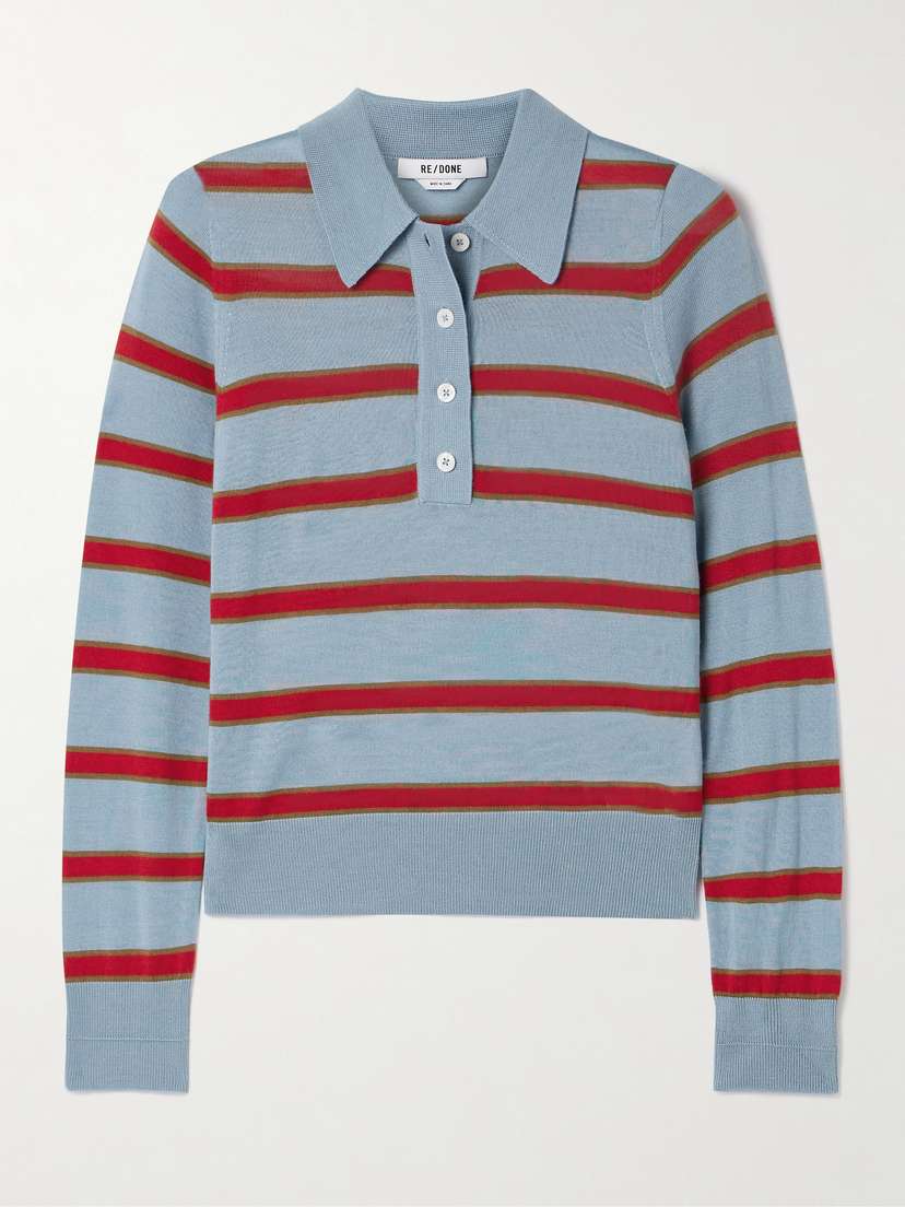 RE/DONE The Memphis Striped Merino Wool, Silk And Cashmere-blend Polo Shirt