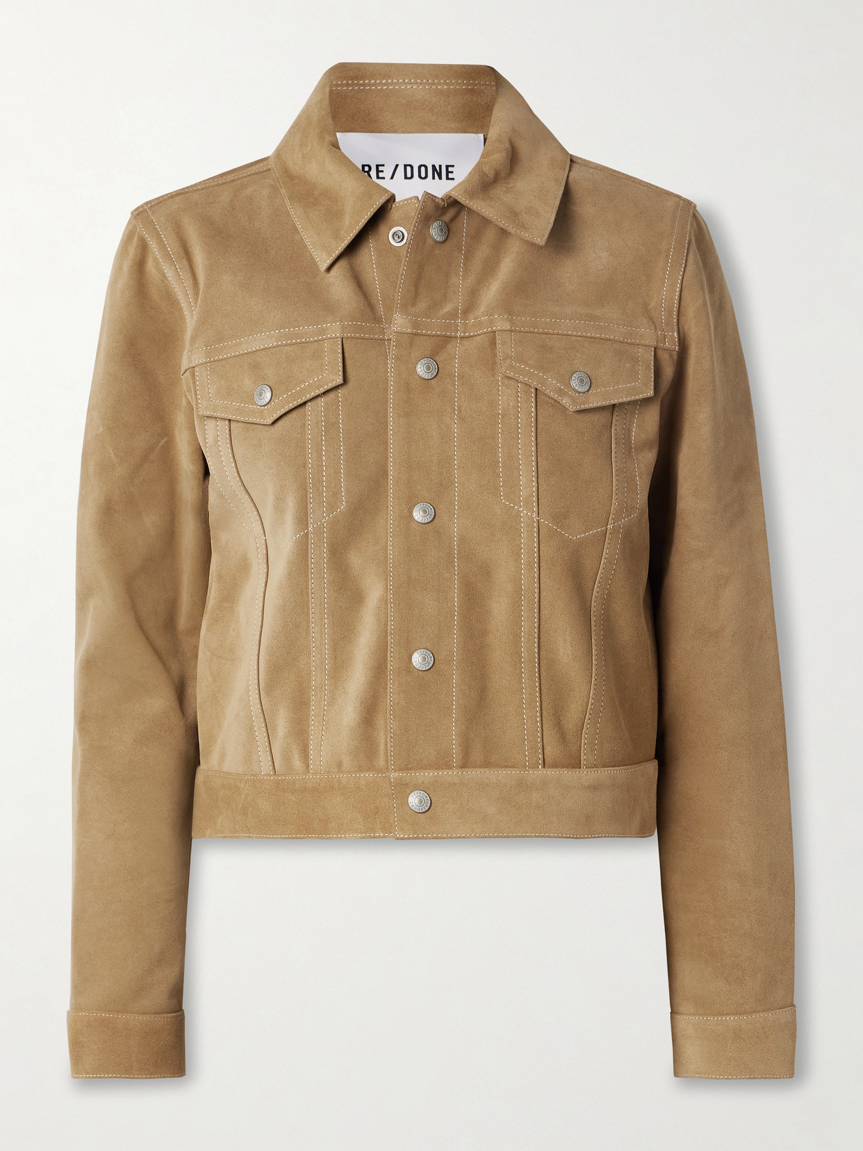 Re/done Baby Trucker Suede Jacket In Brown