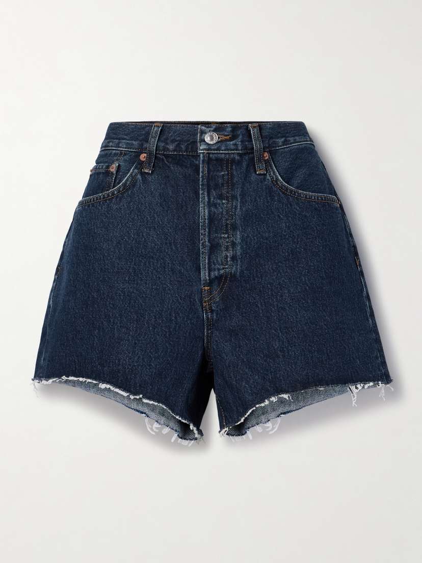 RE/DONE '90s Low Slung Frayed Organic Denim Shorts