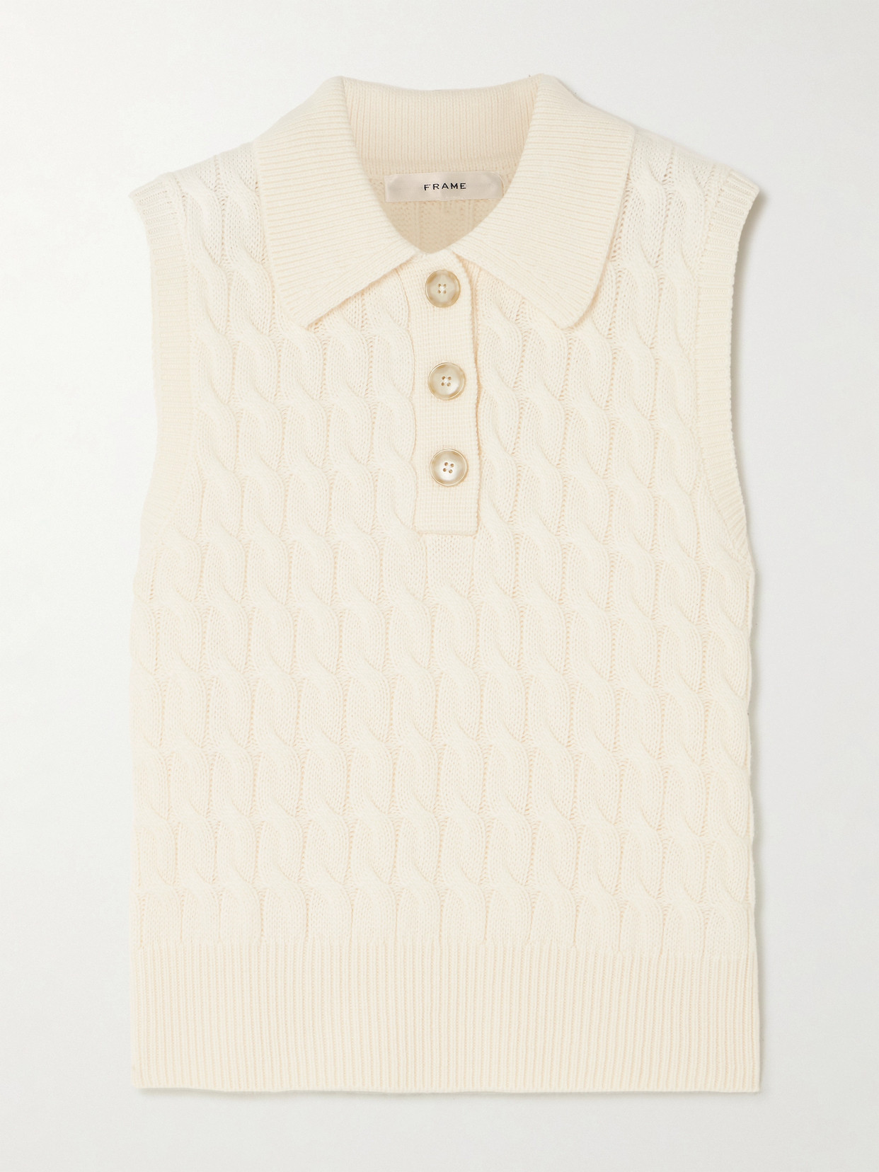 Frame Cable-knit Wool Polo Vest In Cream