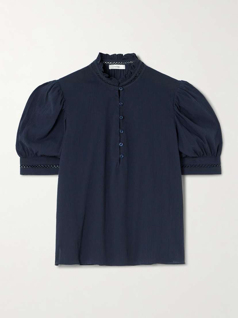 Frame The Ruffle Textured-cotton Blouse