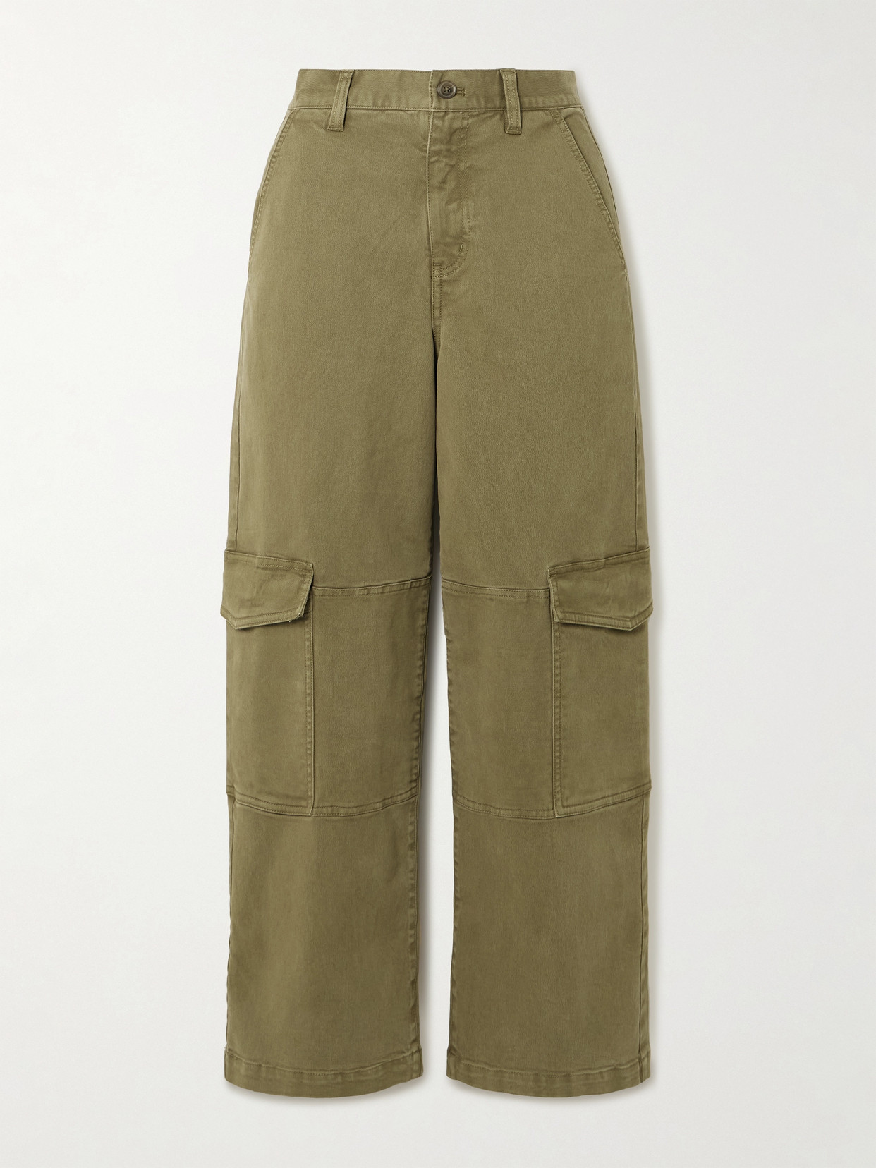 FRAME - The Station Cropped Twill Straight-leg Cargo Pants - Army green