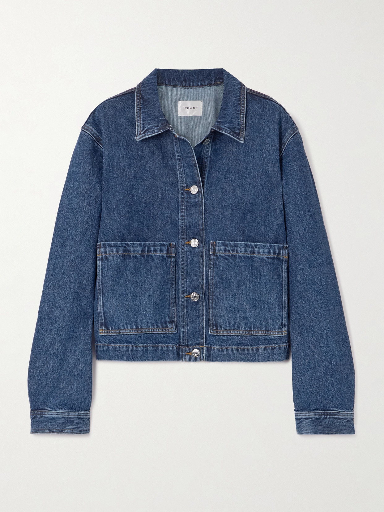 Frame The Patch Pocket Cropped Denim Jacket In Blue