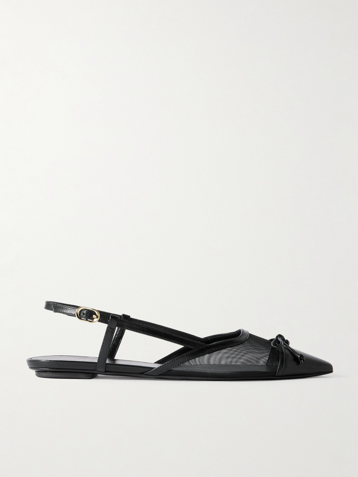 Stuart Weitzman Kitty Bow-embellished Leather-trimmed Mesh Flats In Black