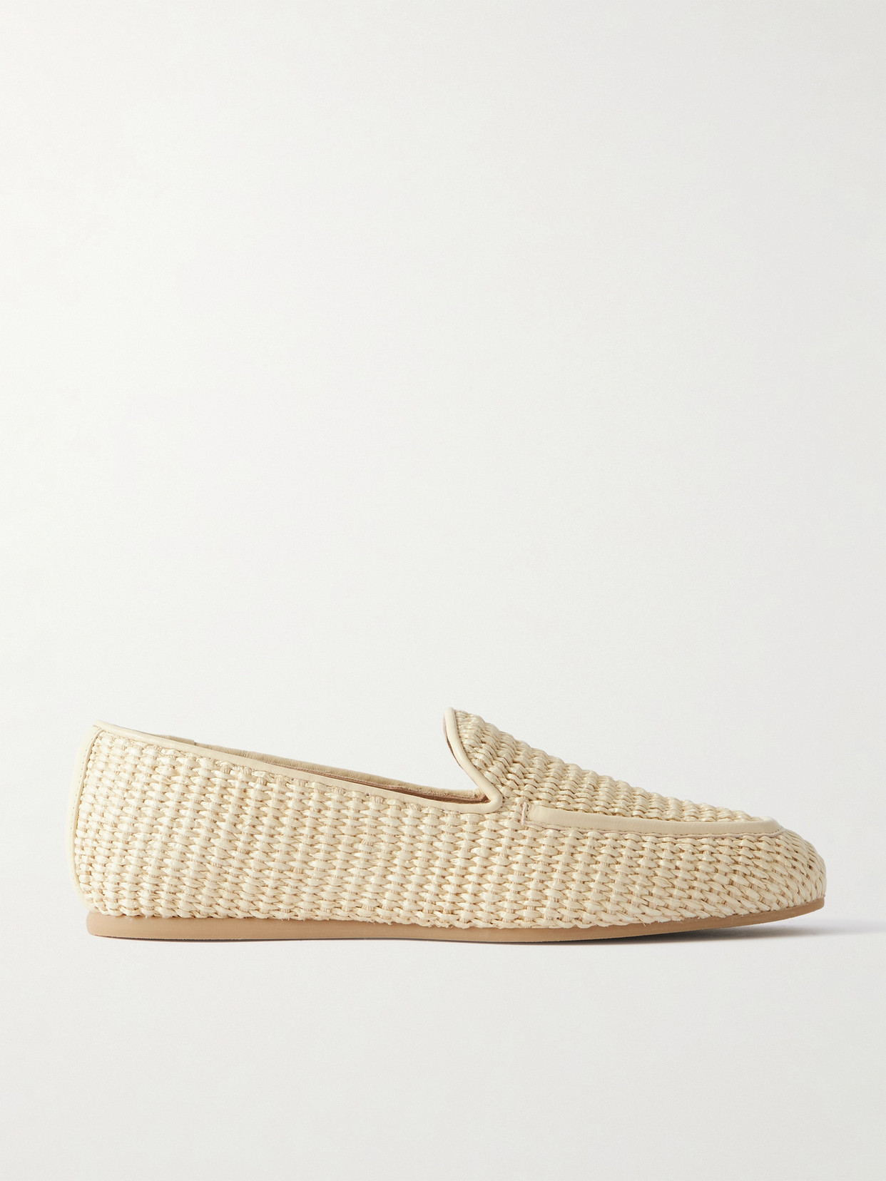 Stuart Weitzman - Lee Leather-trimmed Raffia Loafers - Neutral