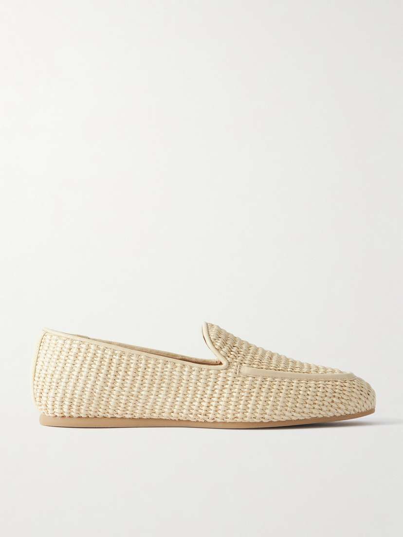 Stuart Weitzman Lee Leather-trimmed Raffia Loafers