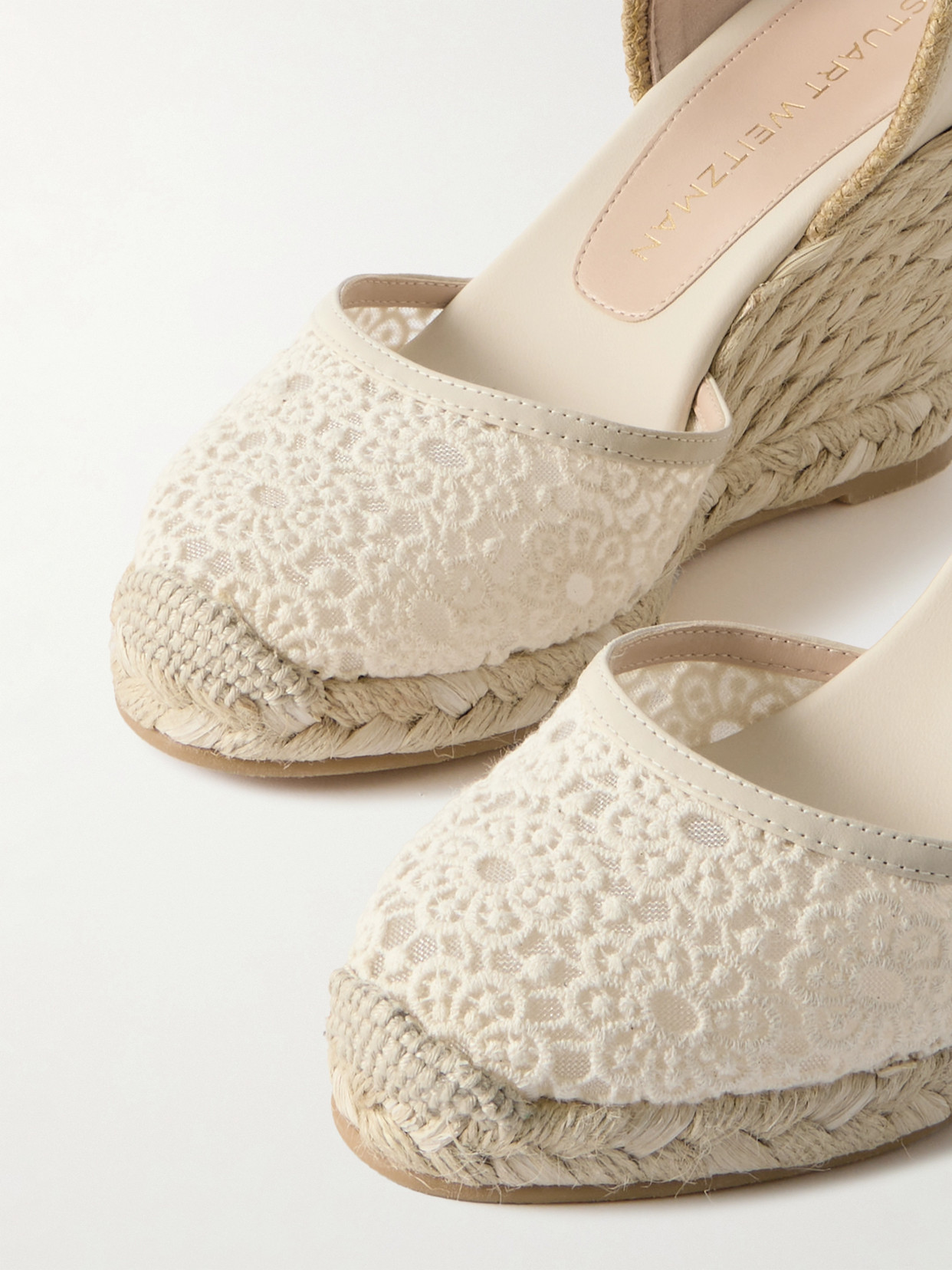 Marguerita Grosgrain-Trimmed Leather And Crocheted Wedge