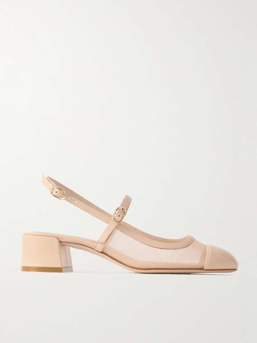 Stuart Weitzman Maeve Mesh And Leather Mary Jane Slingback Pumps