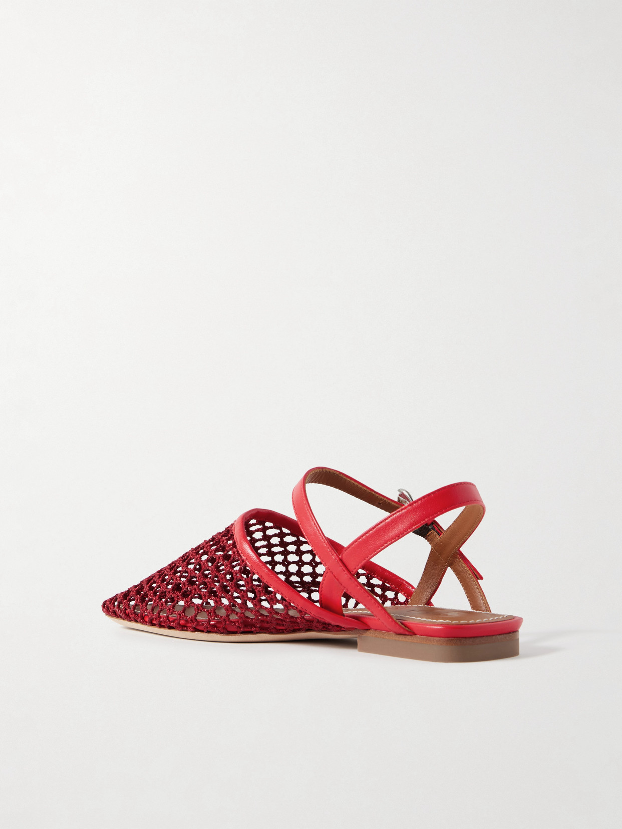 Staud Rete Leather-trimmed Crocheted Slingback Flats In Red