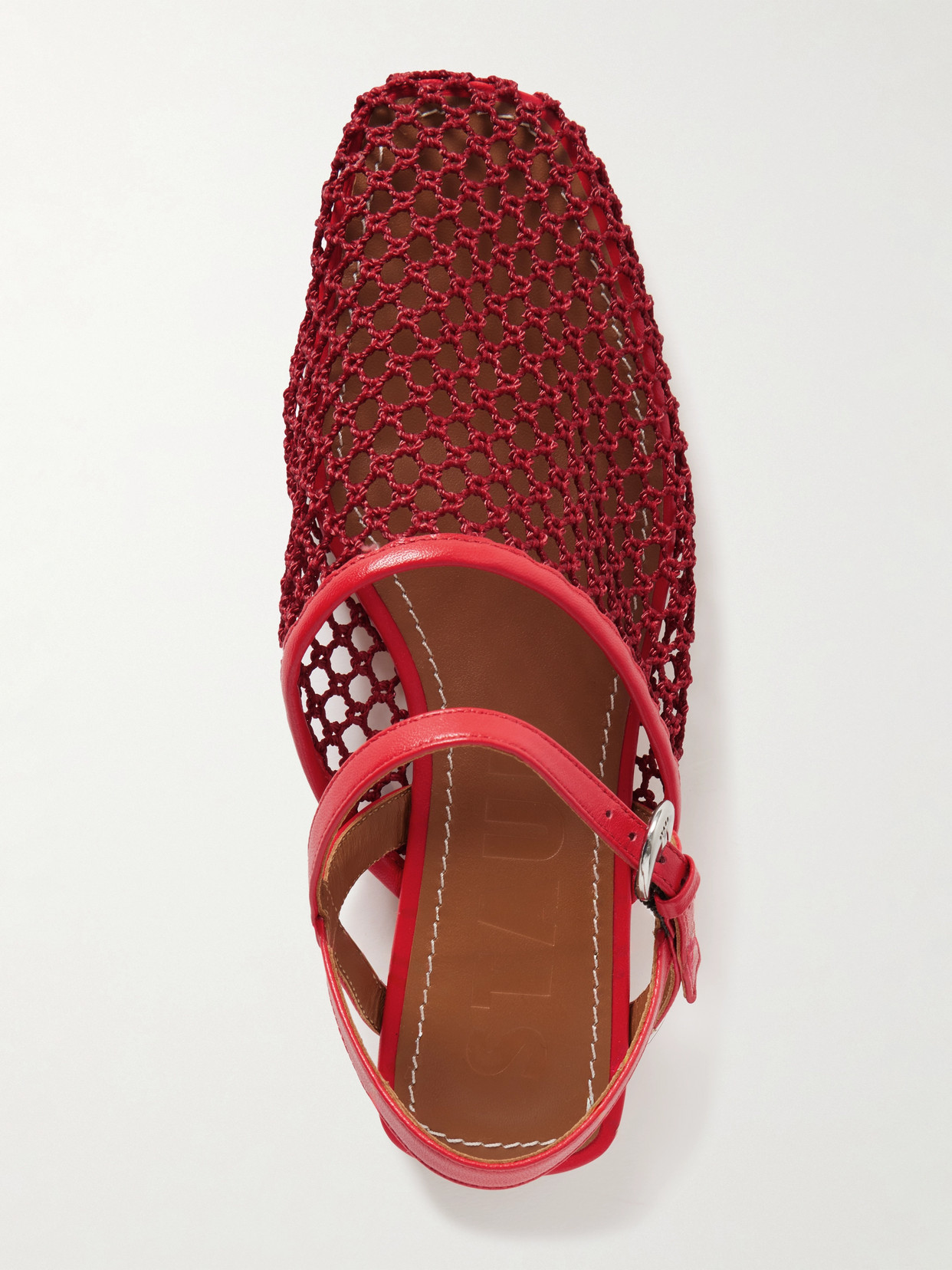 Staud Rete Leather-trimmed Crocheted Slingback Flats In Red