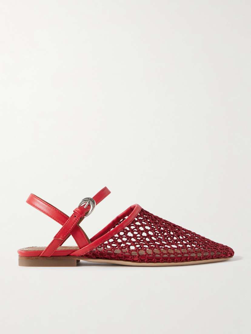 Staud Rete Leather-trimmed Crocheted Slingback Flats