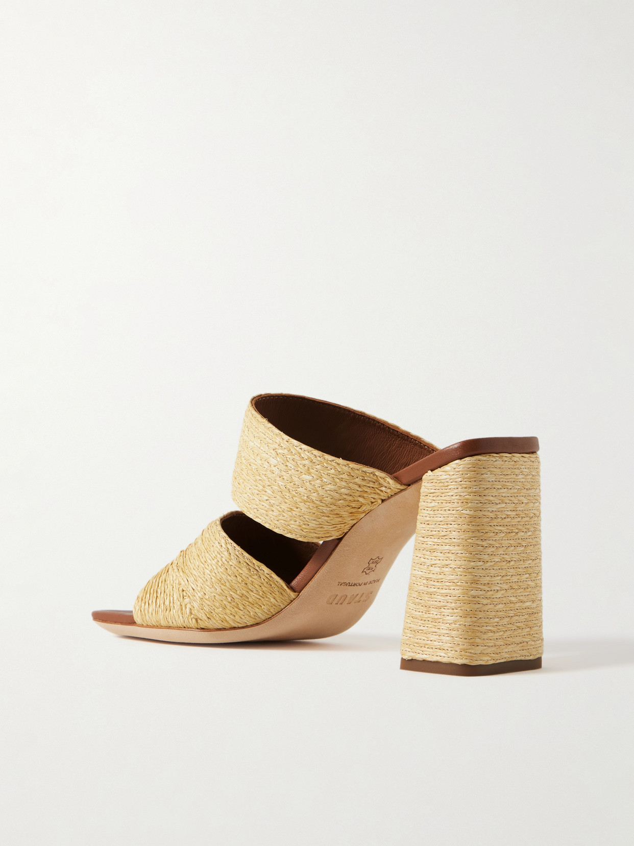 Staud Skylar Leather-trimmed Raffia Sandals In Neutrals