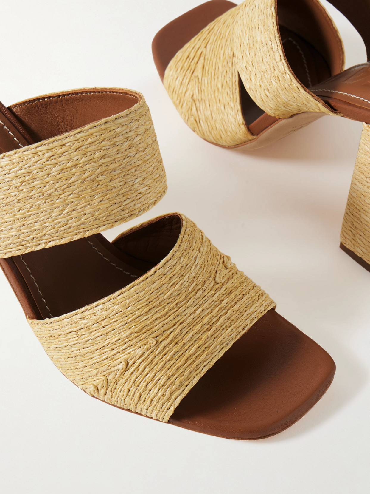 Staud Skylar Leather-trimmed Raffia Sandals In Neutrals