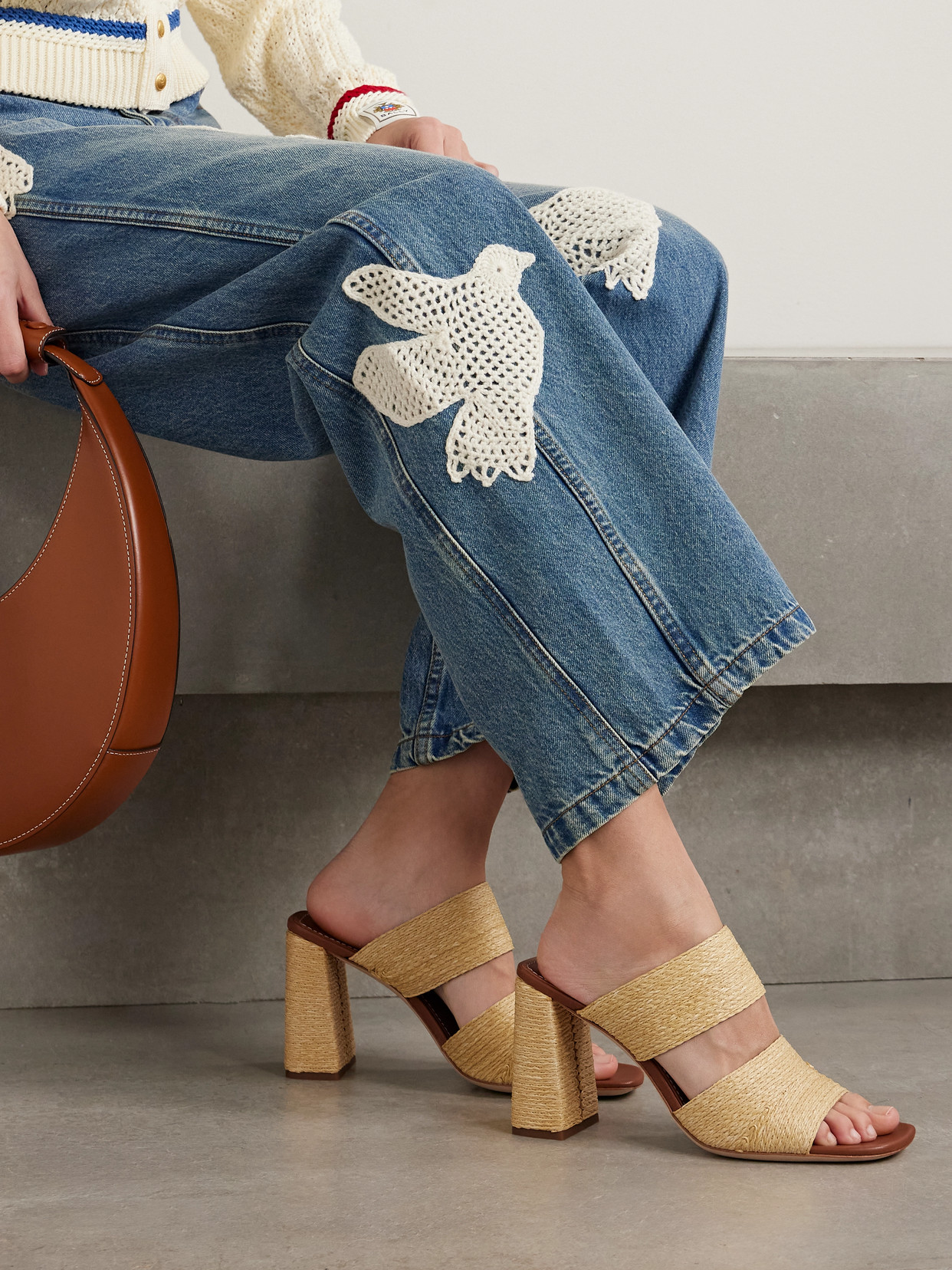 Staud Skylar Leather-trimmed Raffia Sandals In Neutrals