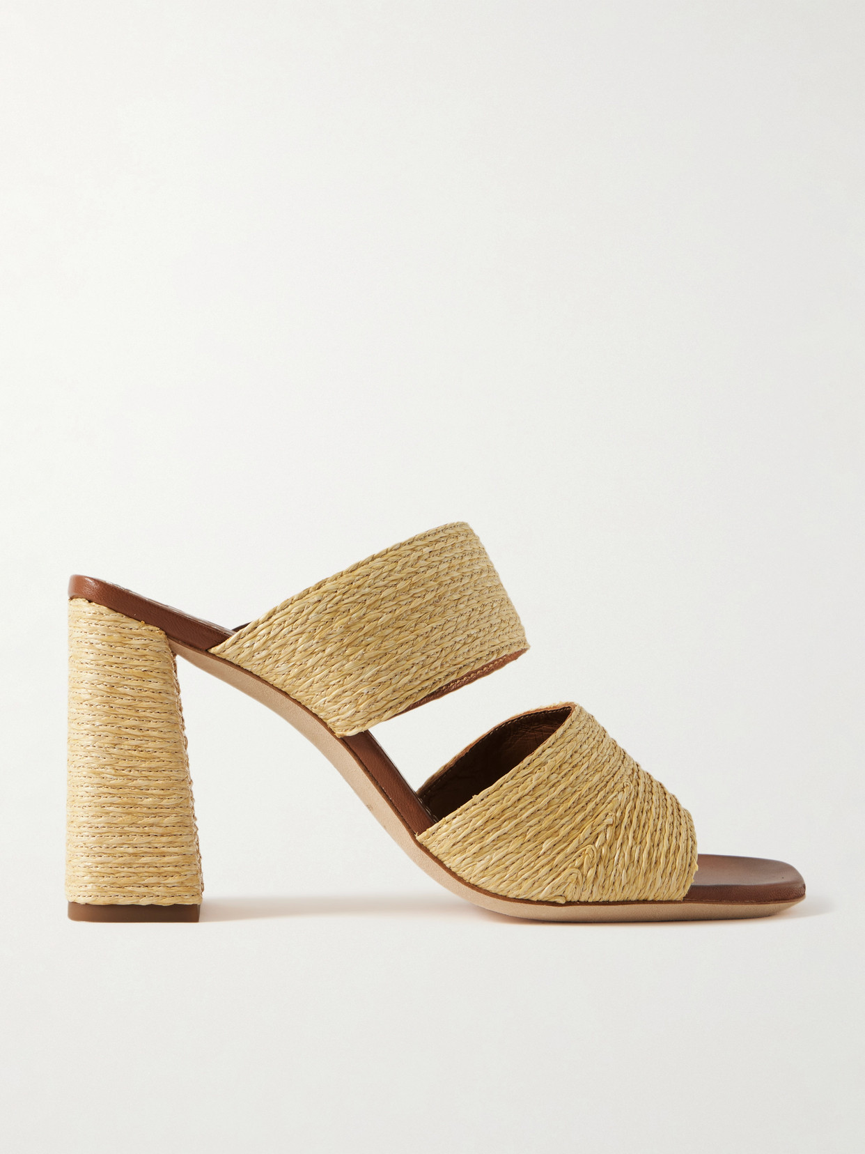 Staud Skylar Leather-trimmed Raffia Sandals In Neutrals