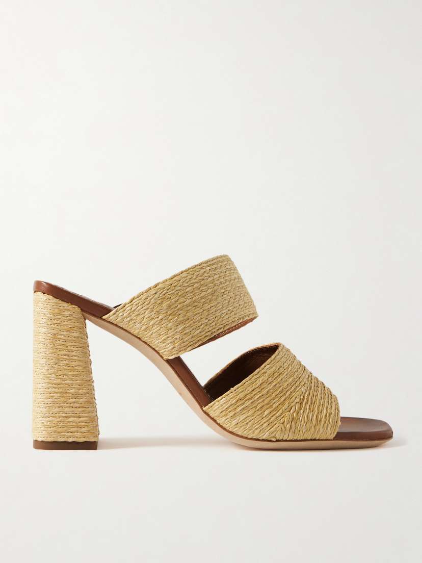 Staud Skylar Leather-trimmed Raffia Sandals