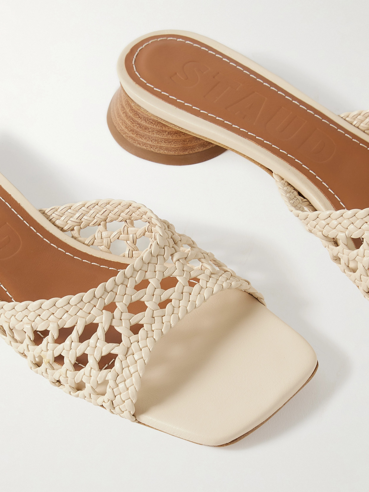Staud Simone Braided Leather Sandals In Neutrals