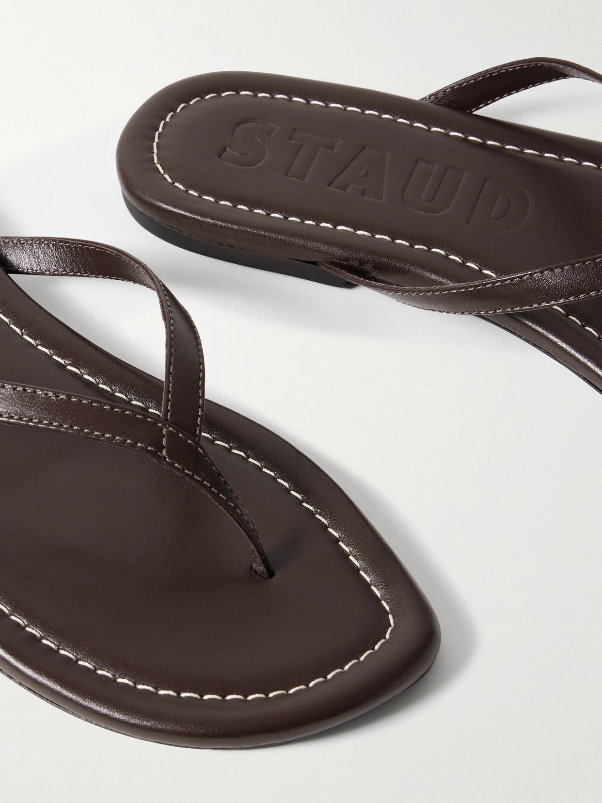 Shop Staud Freja Leather Flip Flops In Brown