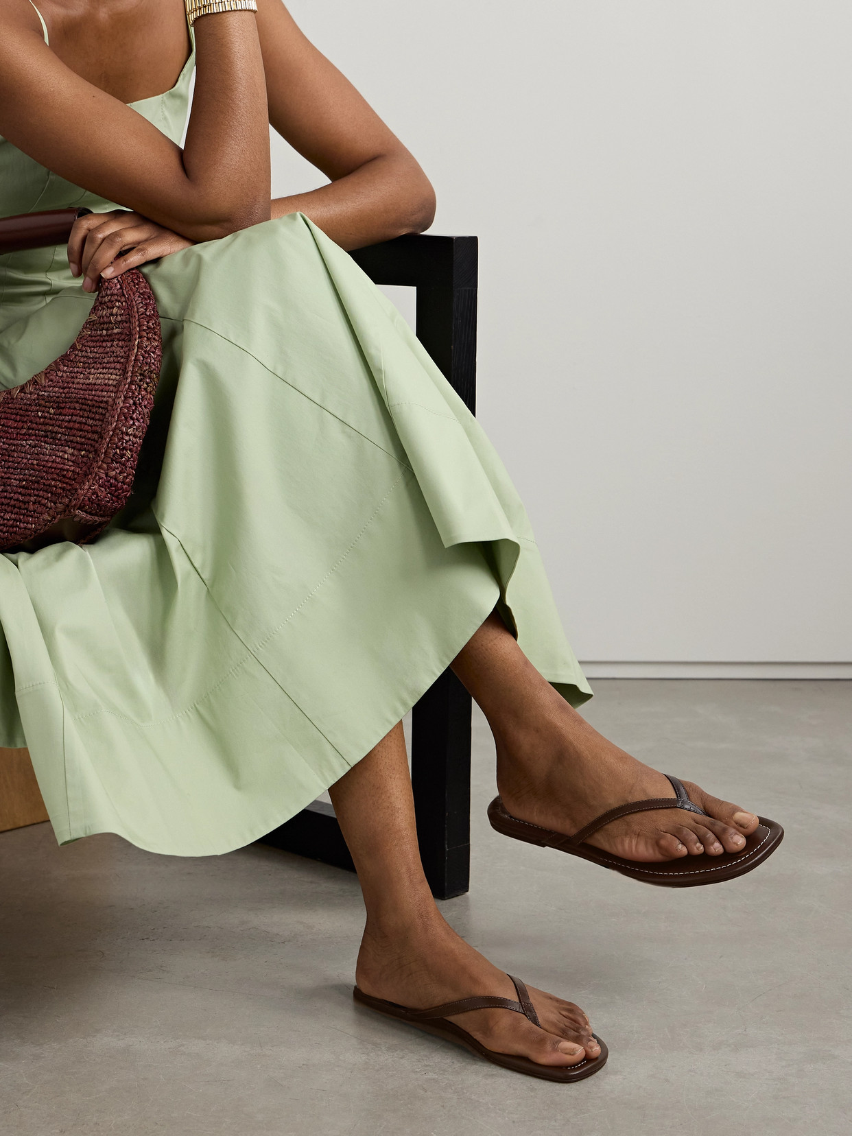 Shop Staud Freja Leather Flip Flops In Brown