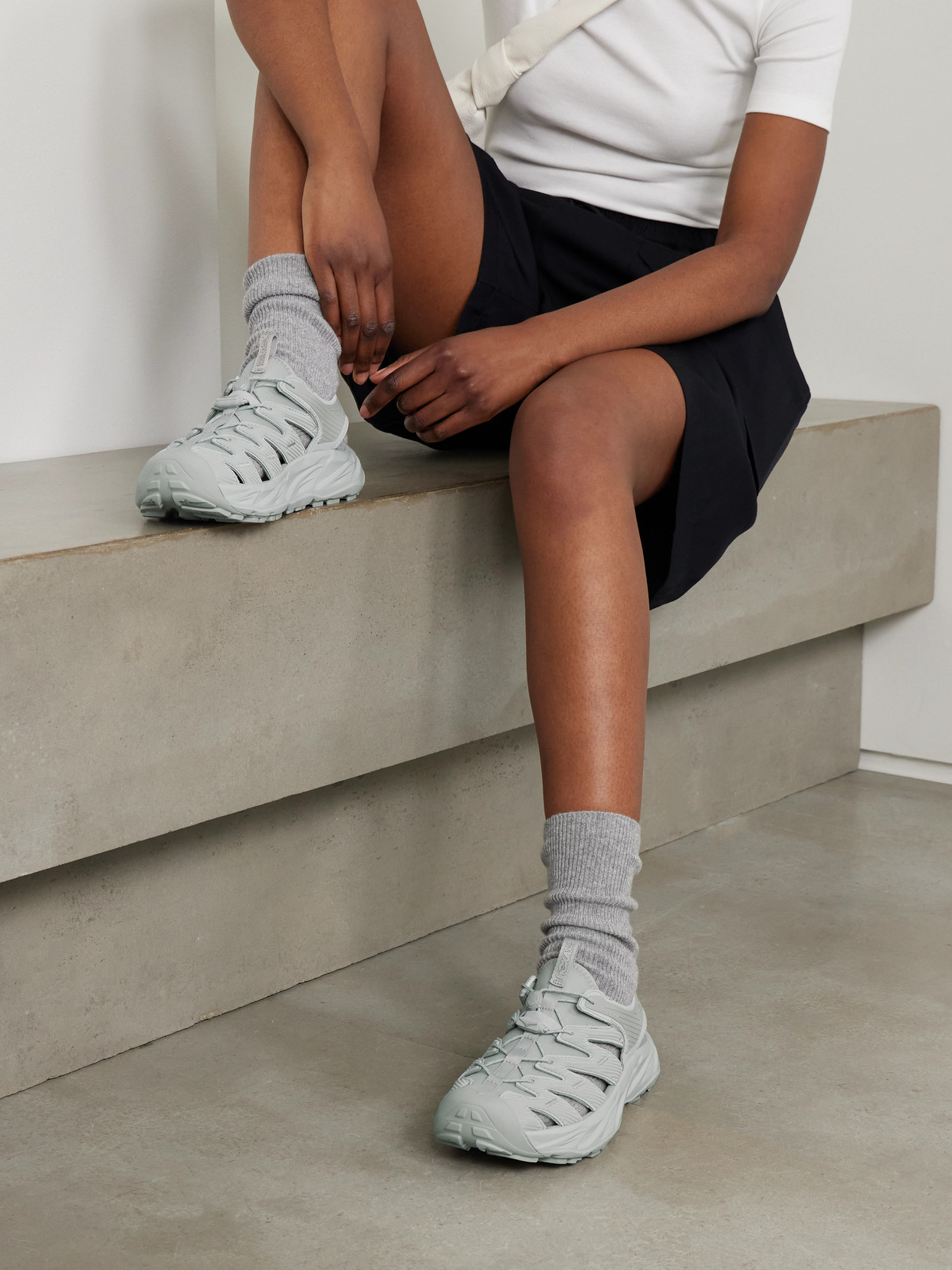 Hoka Hopara Rubber-trimmed Neoprene Sandals In Gray