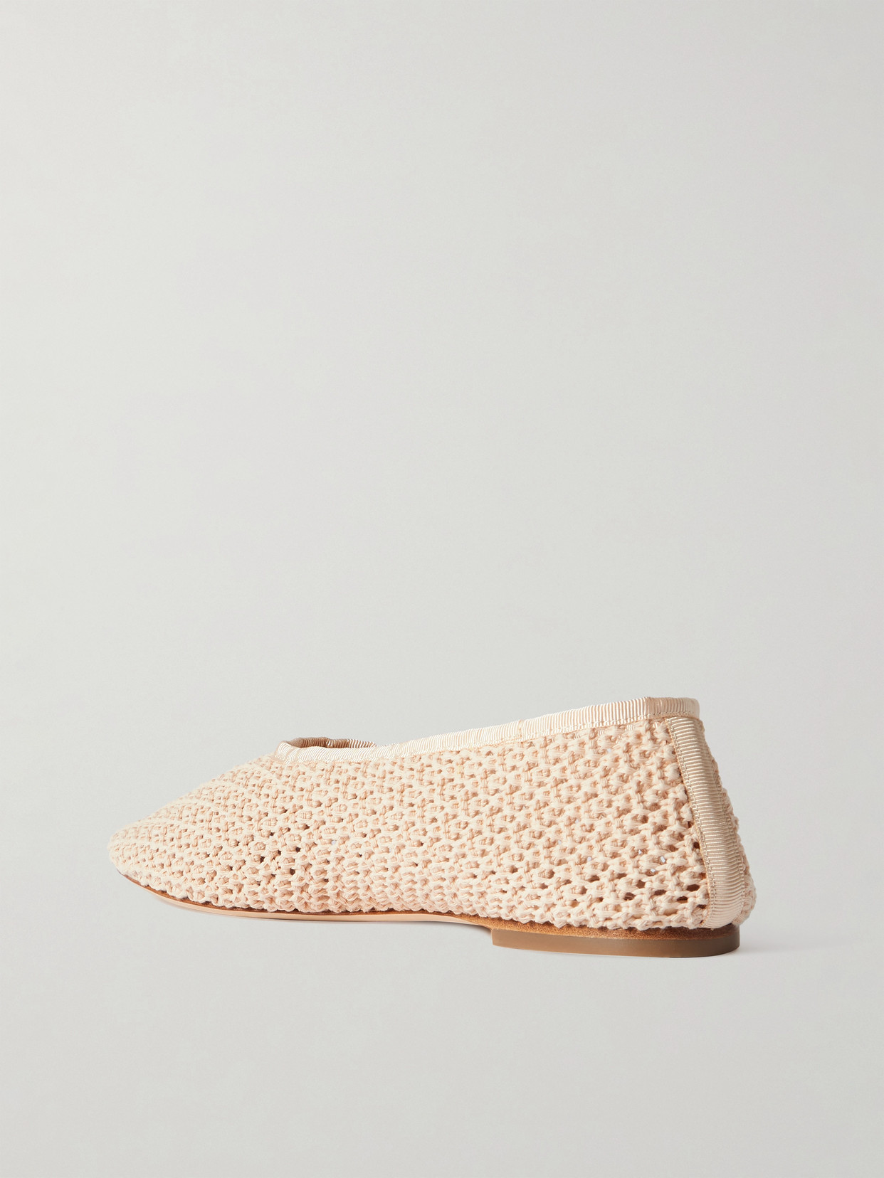 Staud Alba Grosgrain-trimmed Crocheted Ballet Flats In Cream