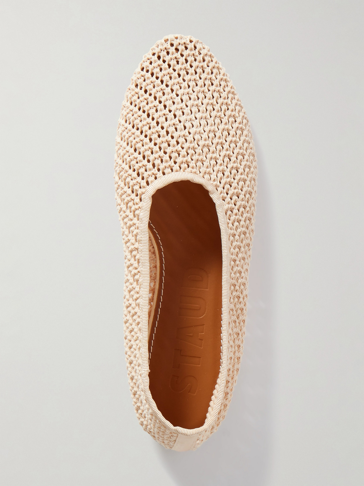 Staud Alba Grosgrain-trimmed Crocheted Ballet Flats In Cream