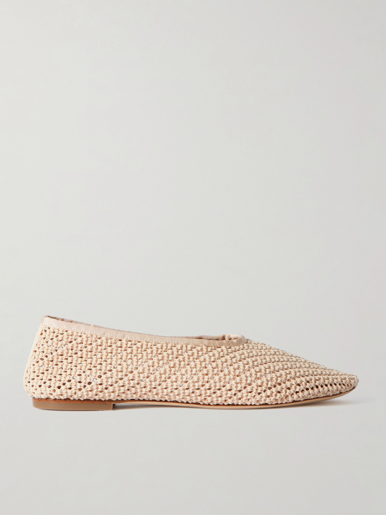 Staud Alba Grosgrain-trimmed Crocheted Ballet Flats In Cream