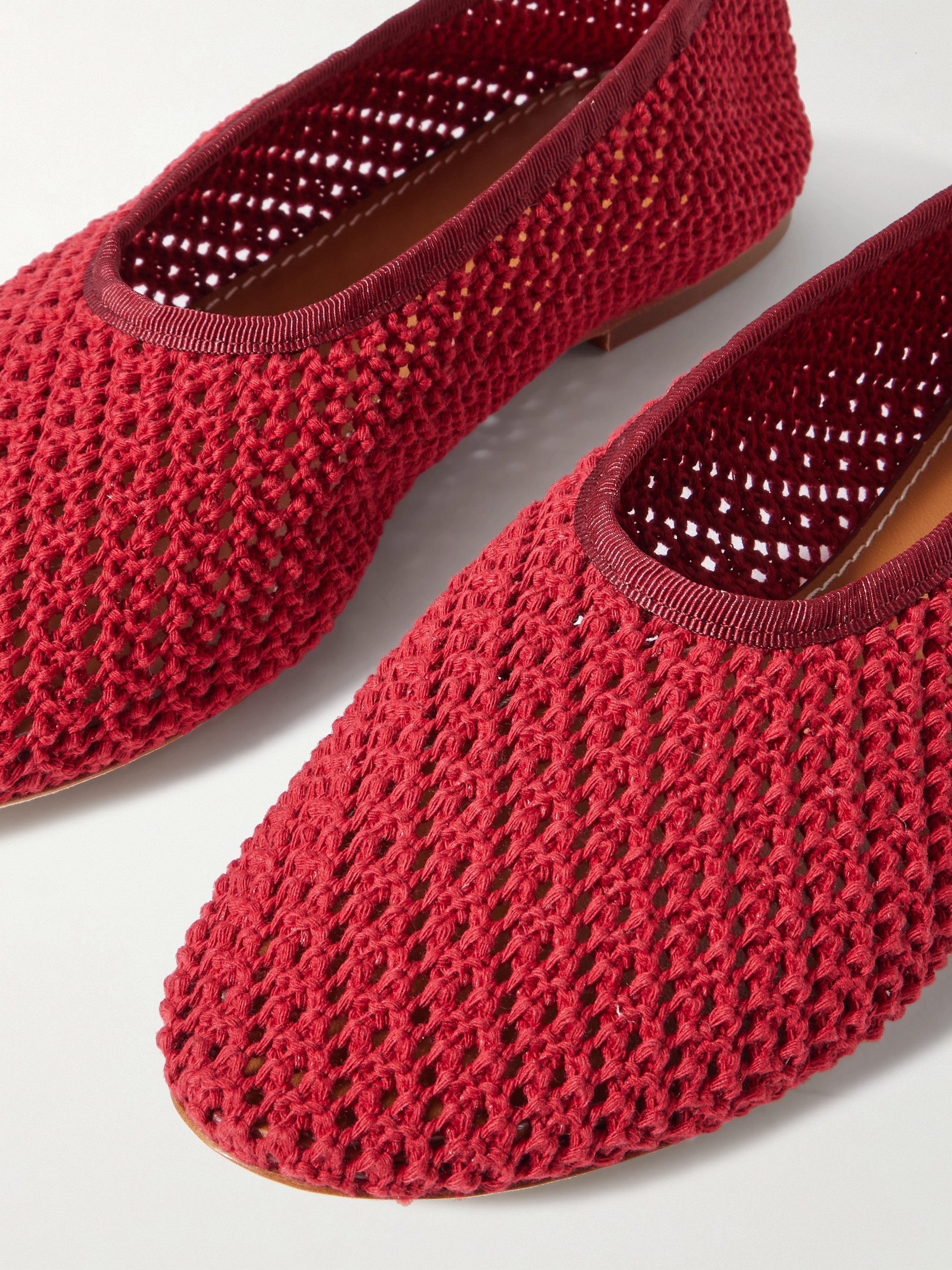 Staud Alba grosgrain-trimmed crocheted ballet flats thumbnail