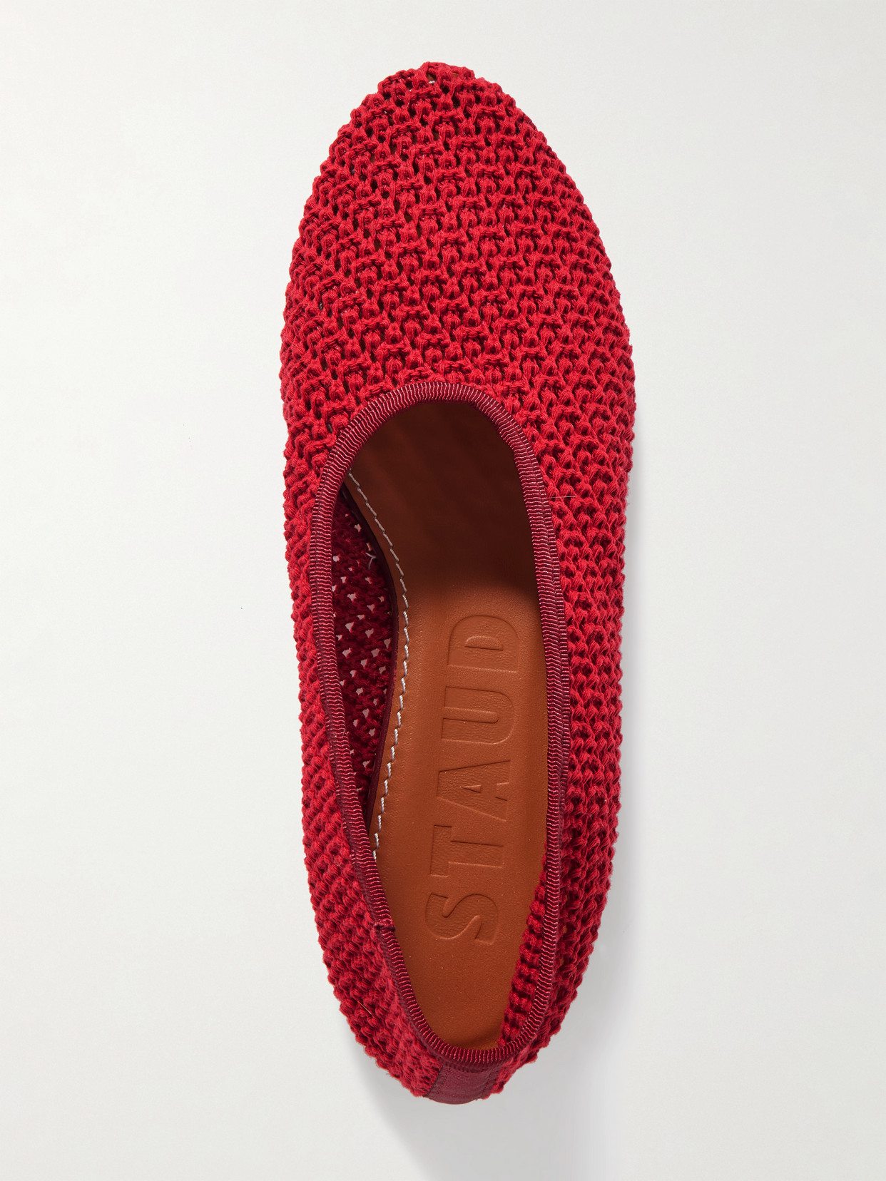 Staud Alba Grosgrain-trimmed Crocheted Ballet Flats In Red