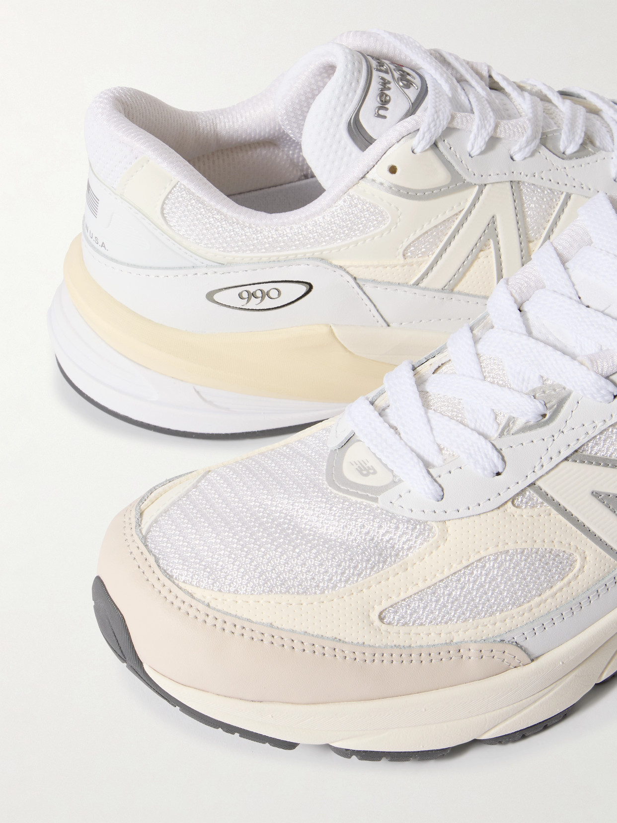New Balance Made In Usa 990v6 Leather And Mesh Sneakers In White