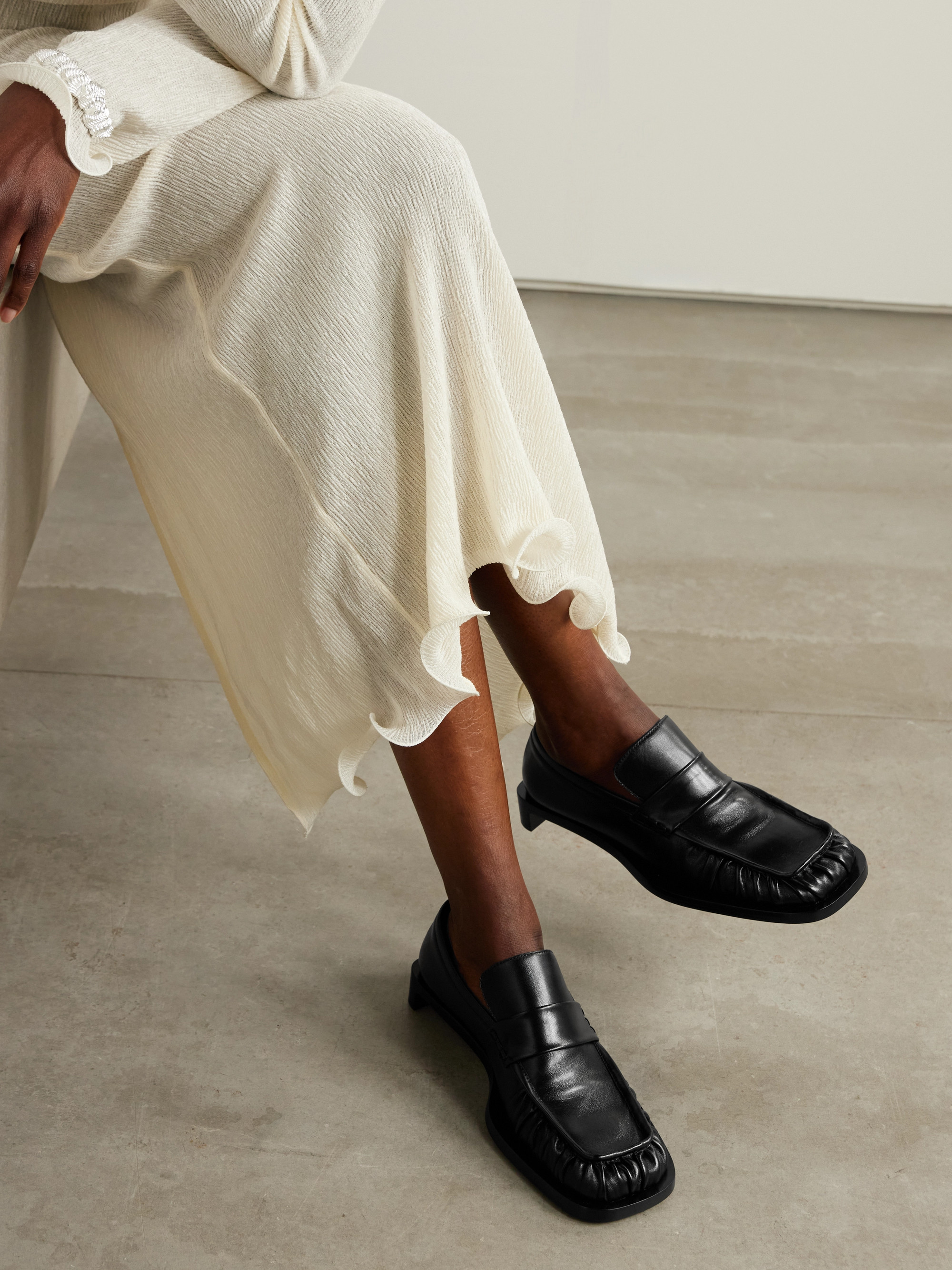 Jil Sander - Ruched crinkled-leather penny loafers | Plush