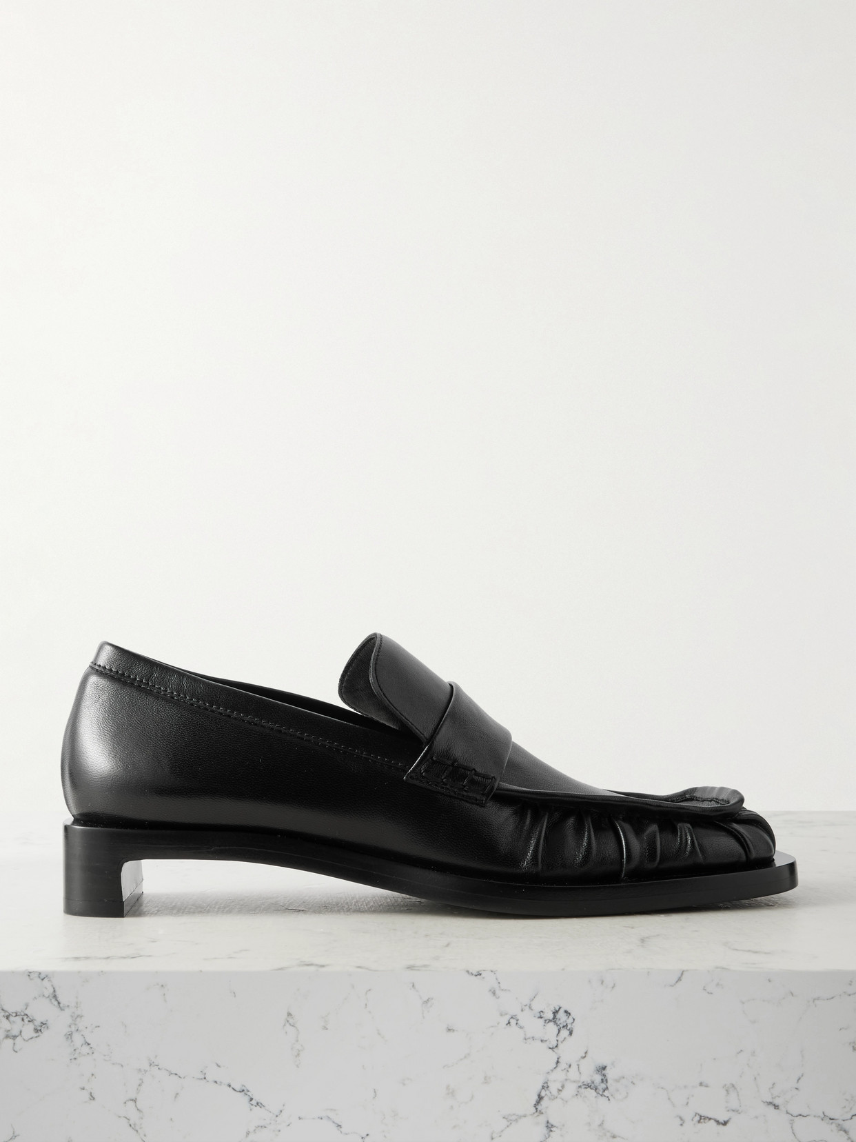 Jil Sander - Ruched Crinkled-leather Penny Loafers - Black