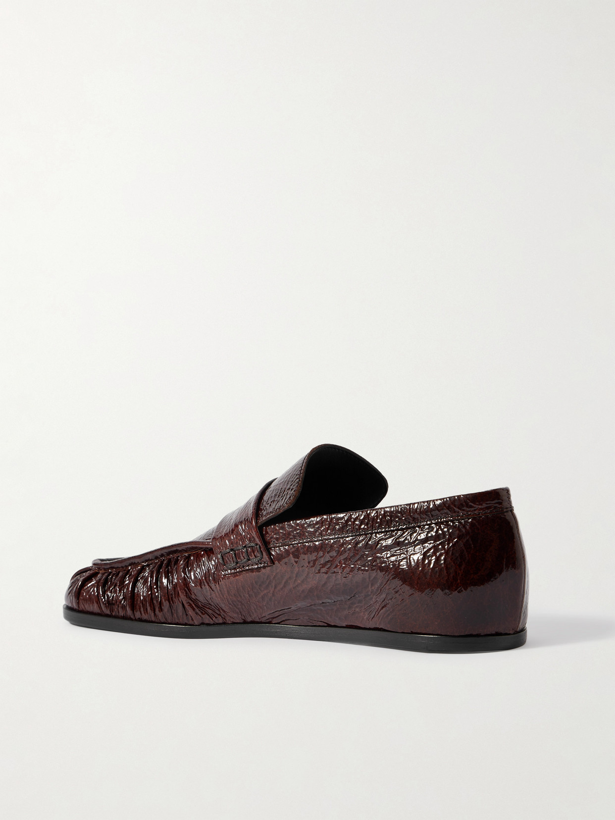 Jil Sander Crinkled Glossed-leather Loafers In Brown